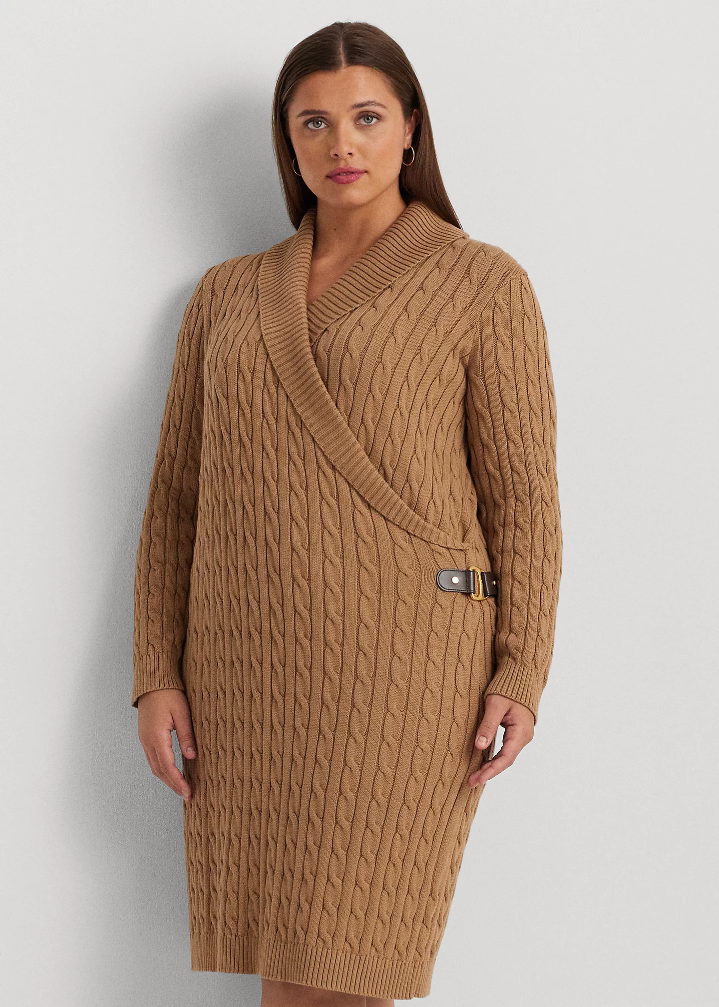 Cable-Knit Buckle-Trim Sweater Dress