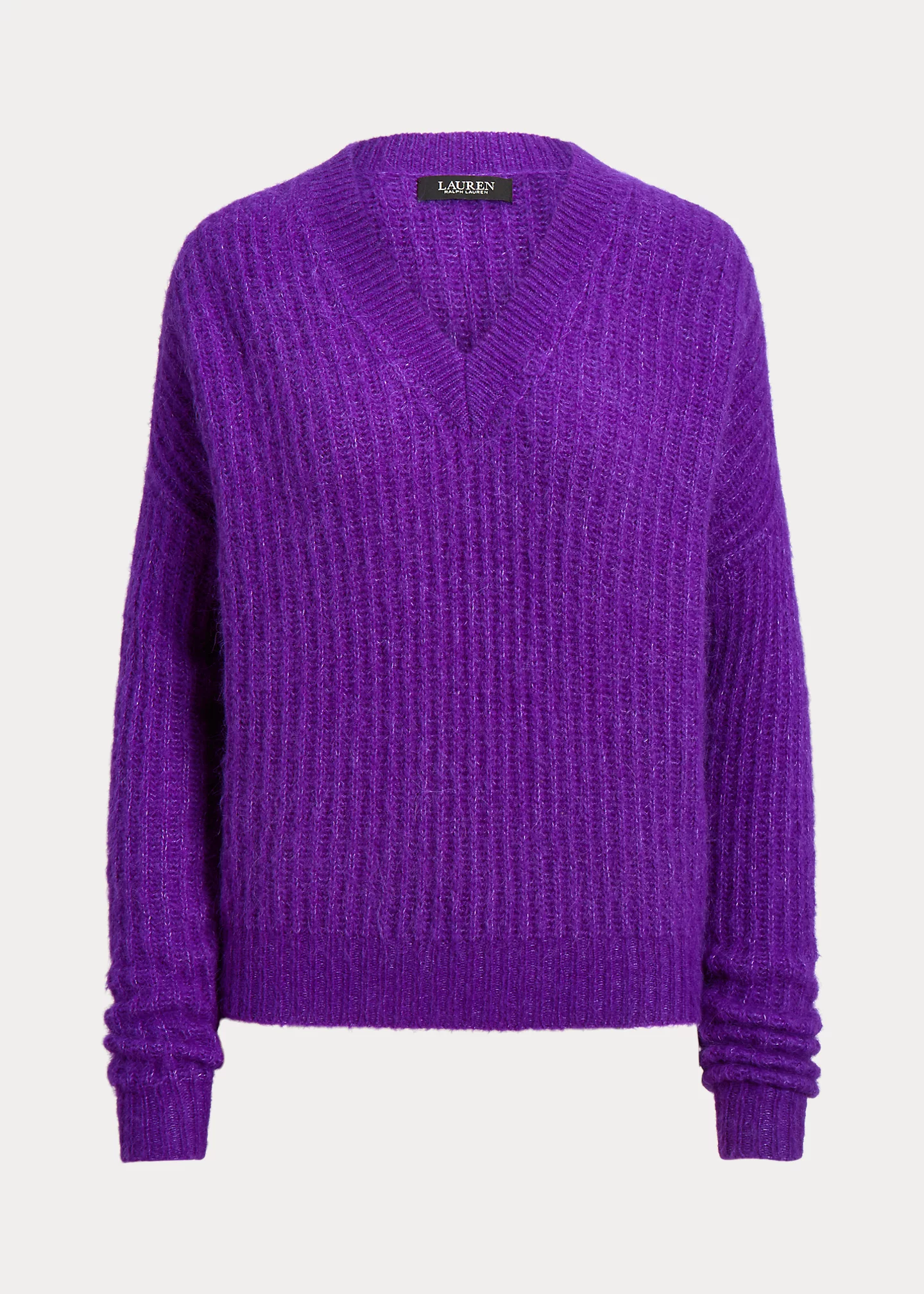 Wool-Blend Ribbed V-Neck Sweater