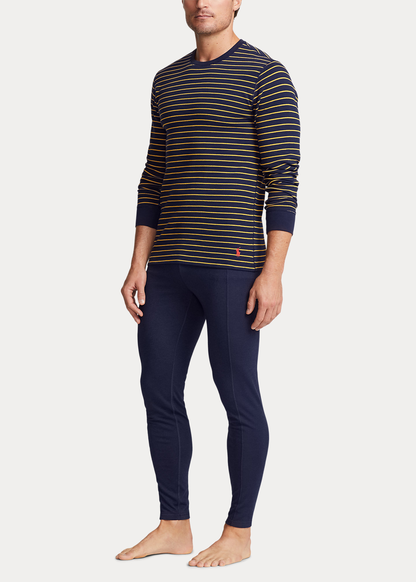 Striped Waffle-Knit Crewneck Sleep Shirt