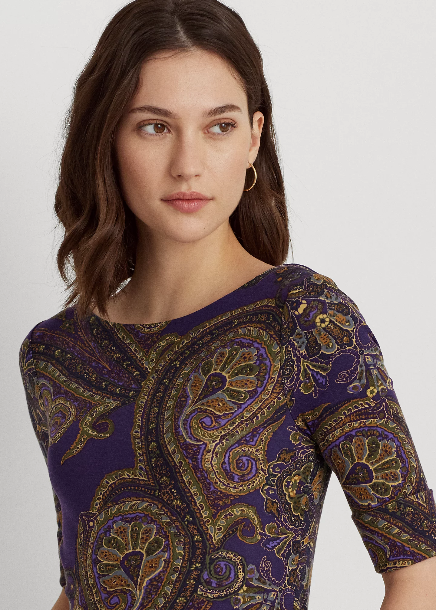 Paisley Stretch Cotton Boatneck Tee
