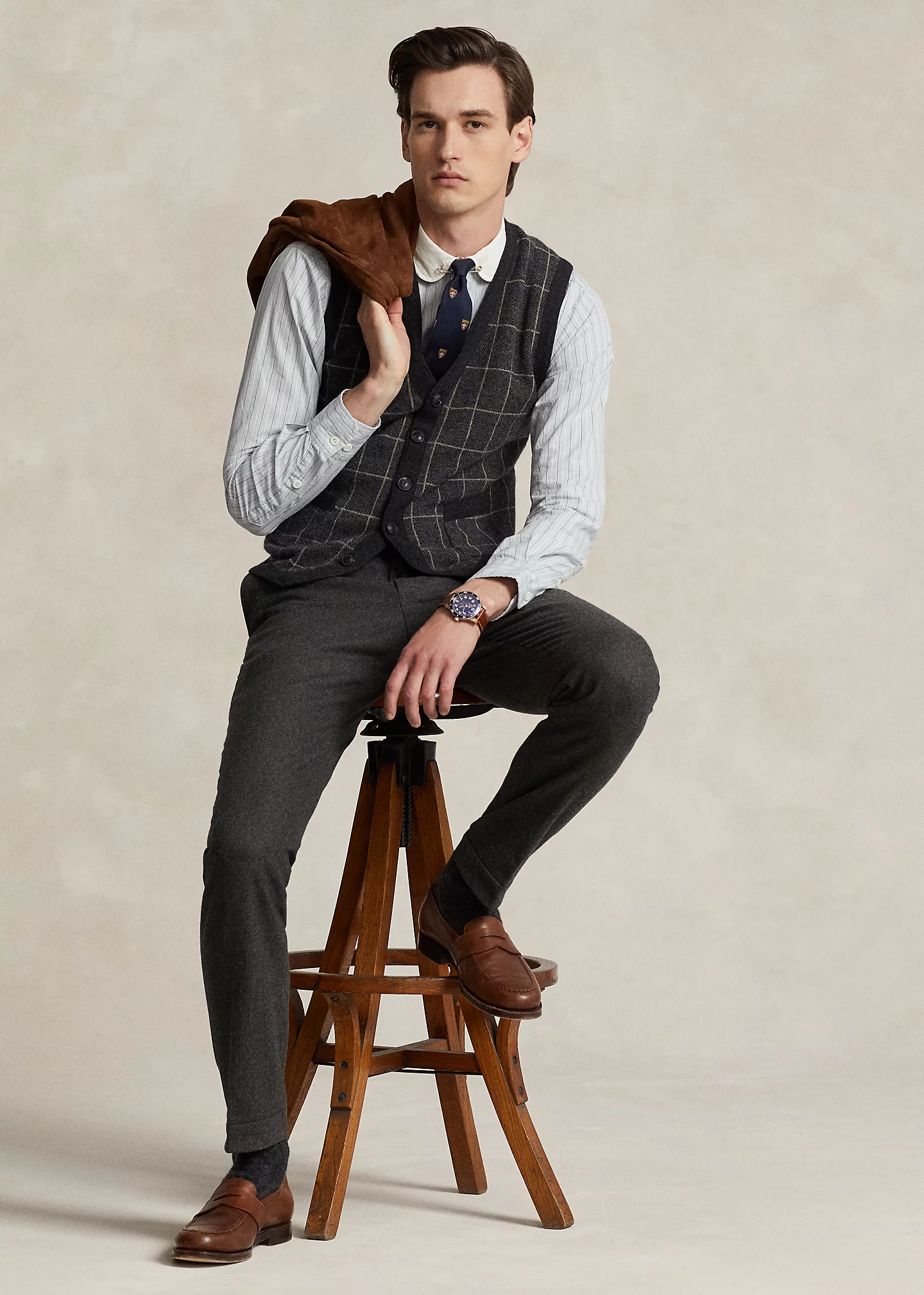 Plaid Wool-Cashmere Sweater Vest