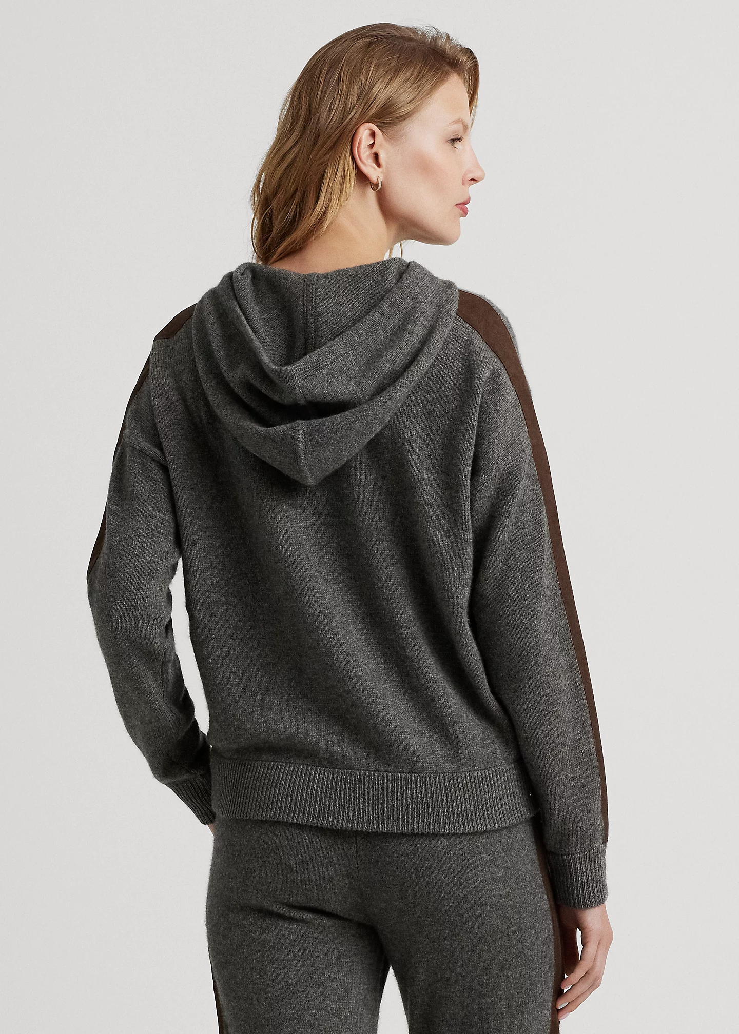 Faux Suede–Trim Wool-Cashmere Hoodie