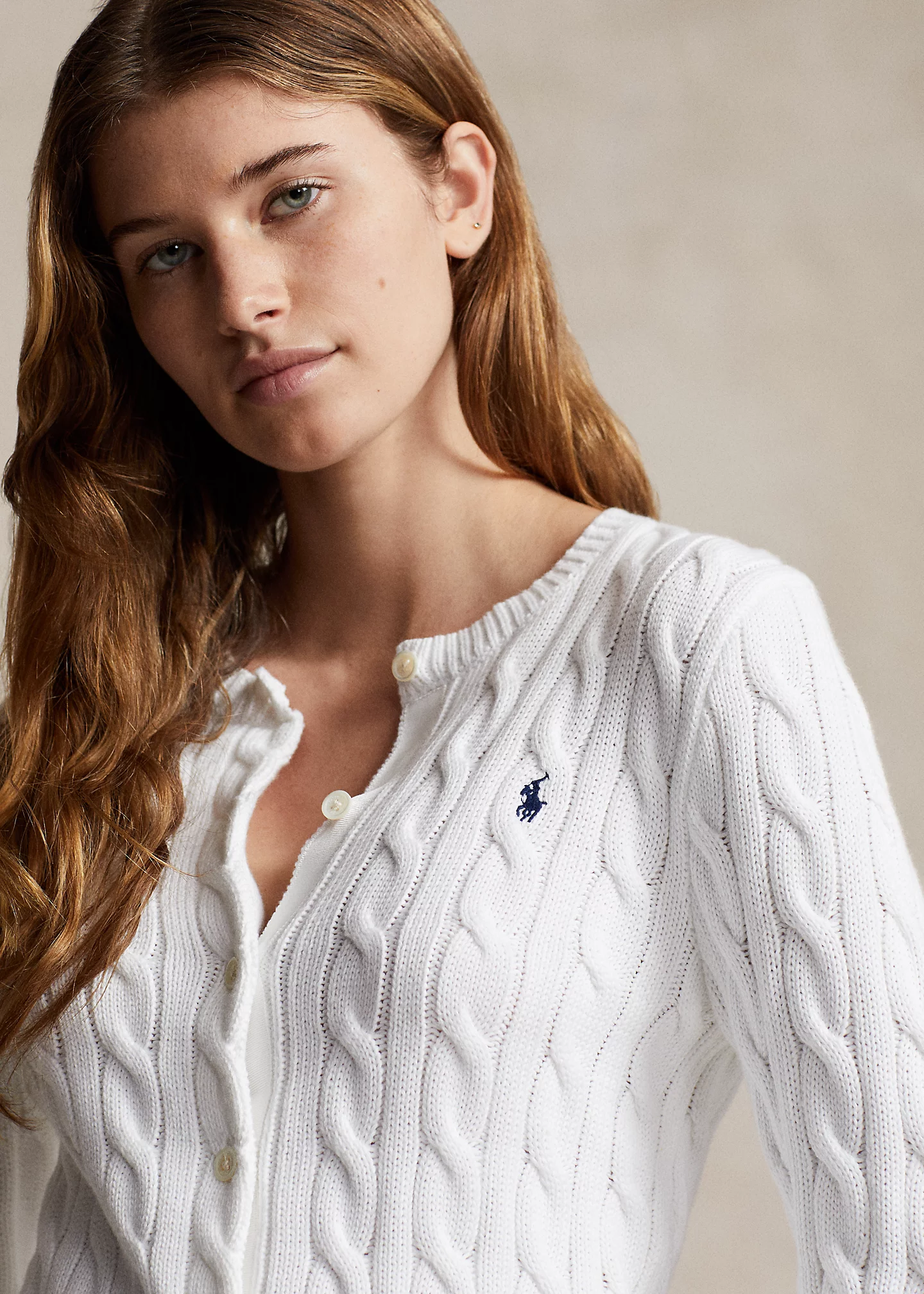 Cable-Knit Cotton Crewneck Cardigan