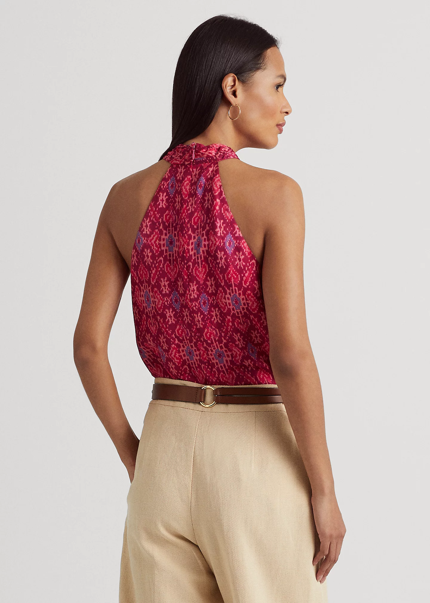 Geo-Print Shantung Halter Blouse