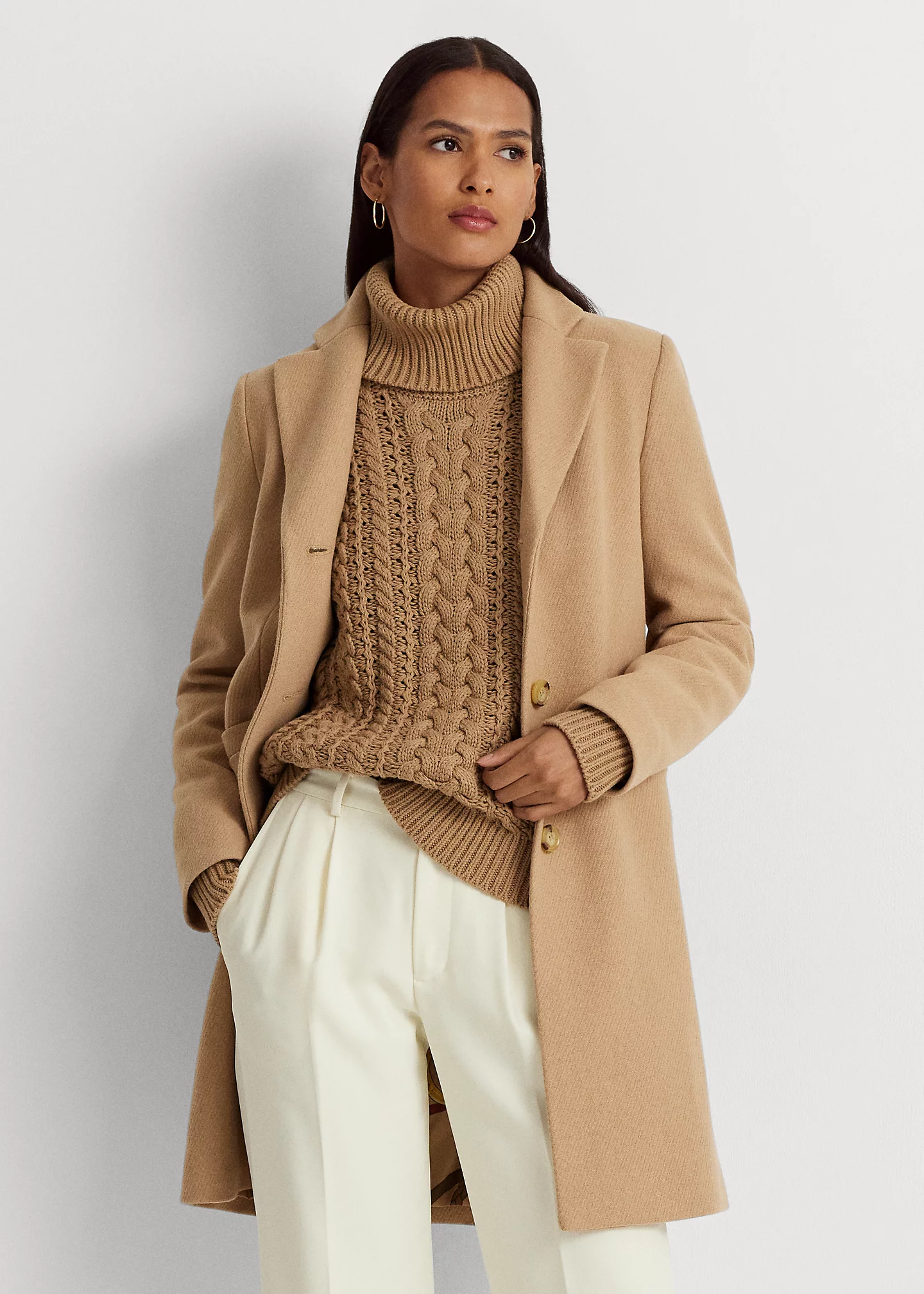 Wool-Blend Twill Reefer Coat