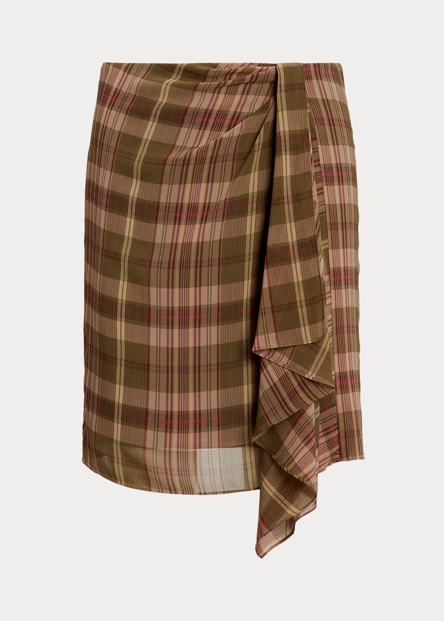 Plaid Ruffle-Trim Georgette Skirt