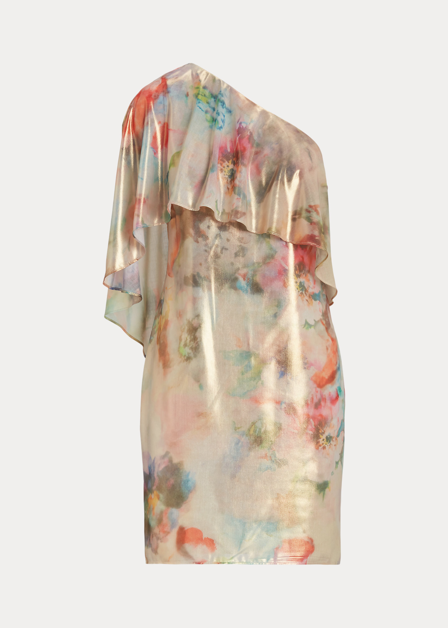 Floral One-Shoulder Cape Cocktail Dress