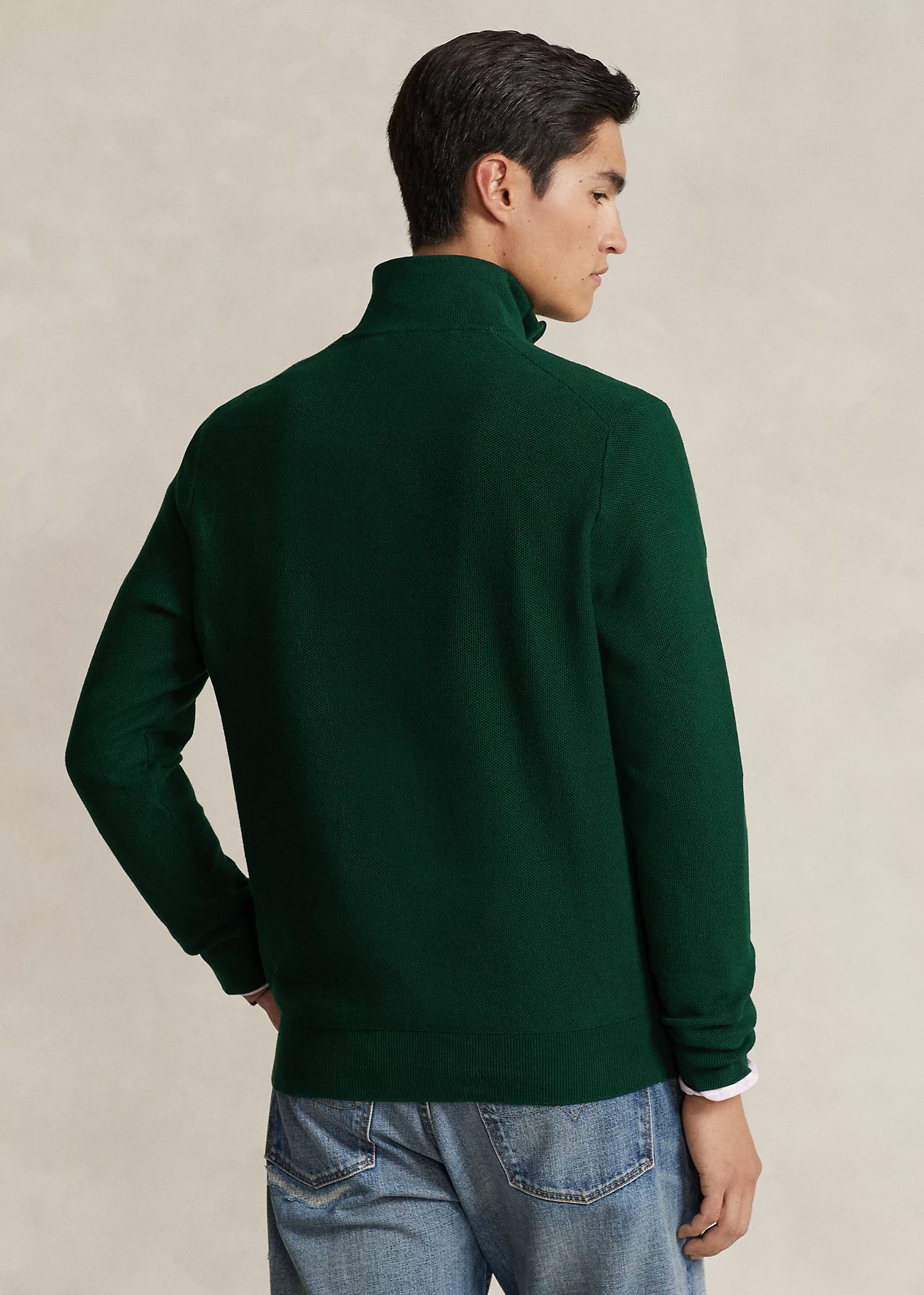Mesh-Knit Cotton Quarter-Zip Sweater