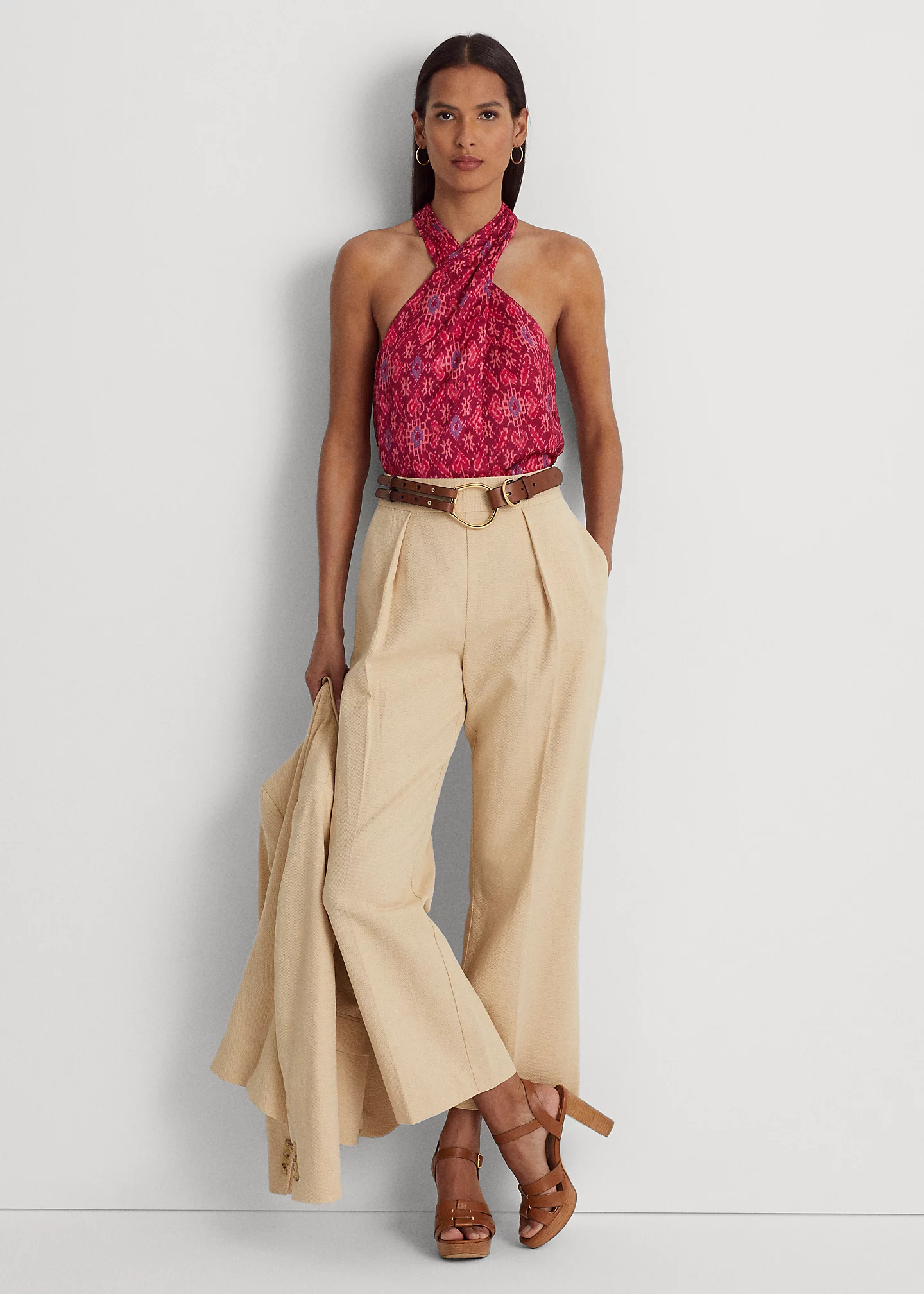 Geo-Print Shantung Halter Blouse