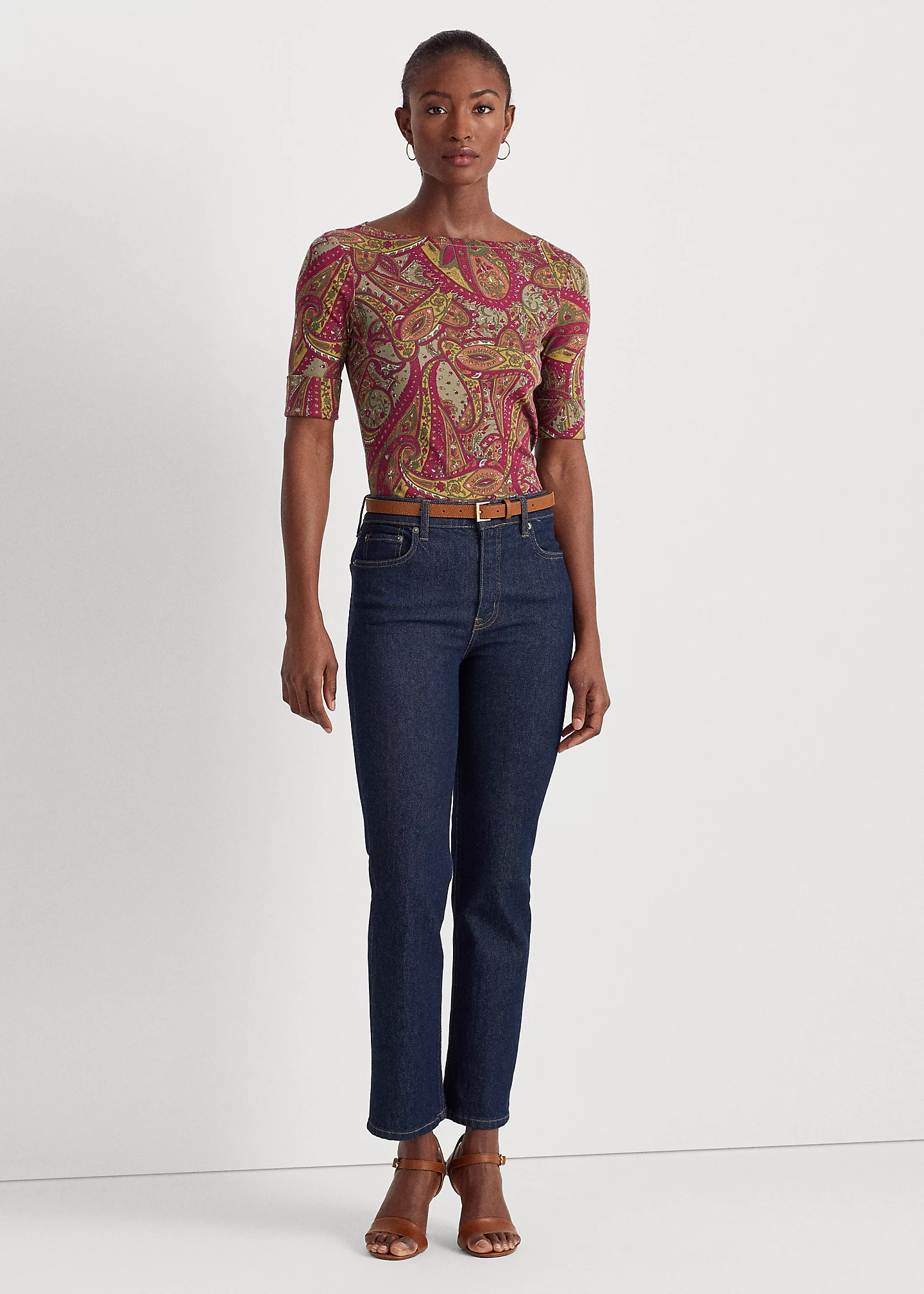 Paisley Stretch Cotton Boatneck Top