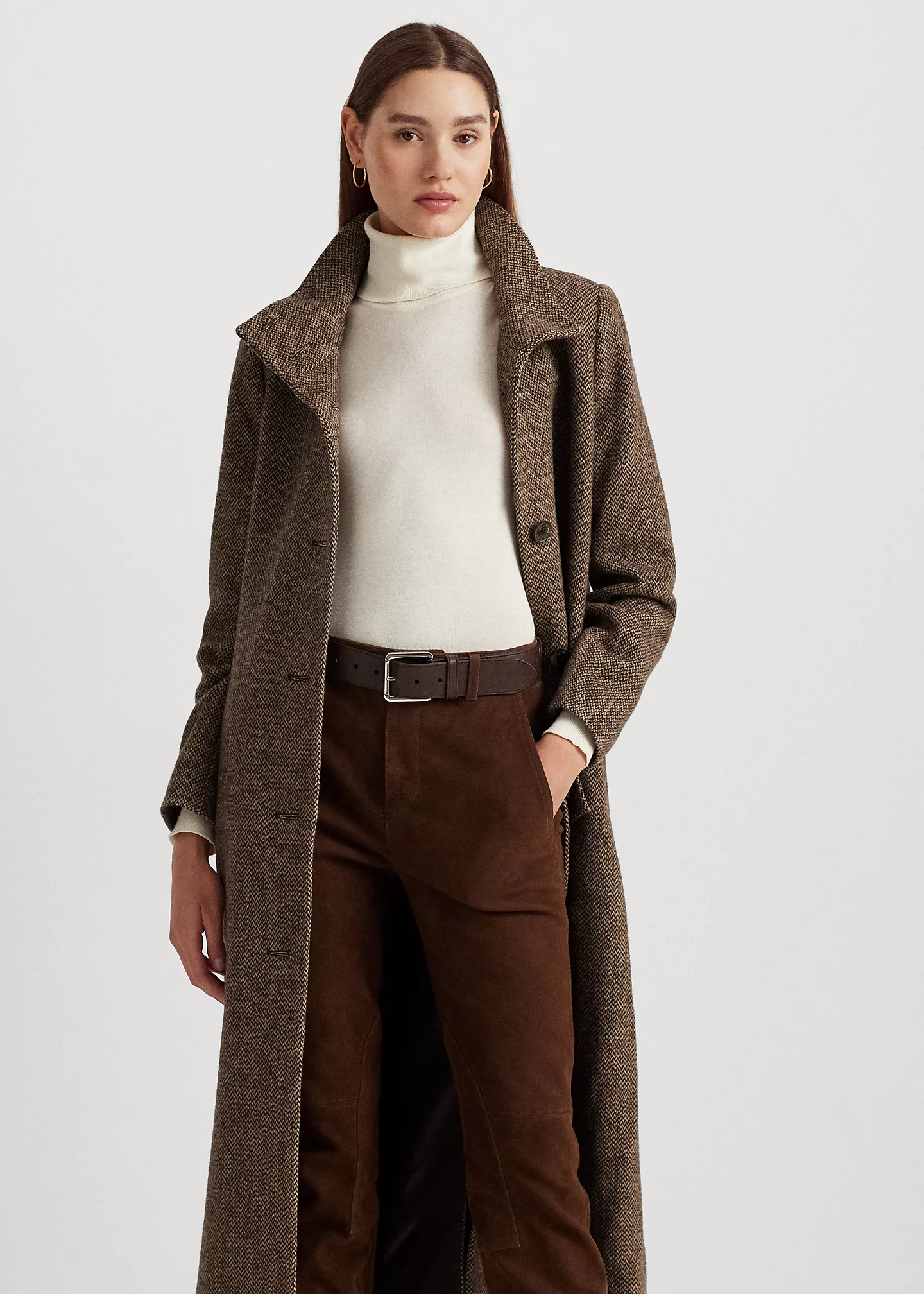 Wool-Blend Twill Funnelneck Coat