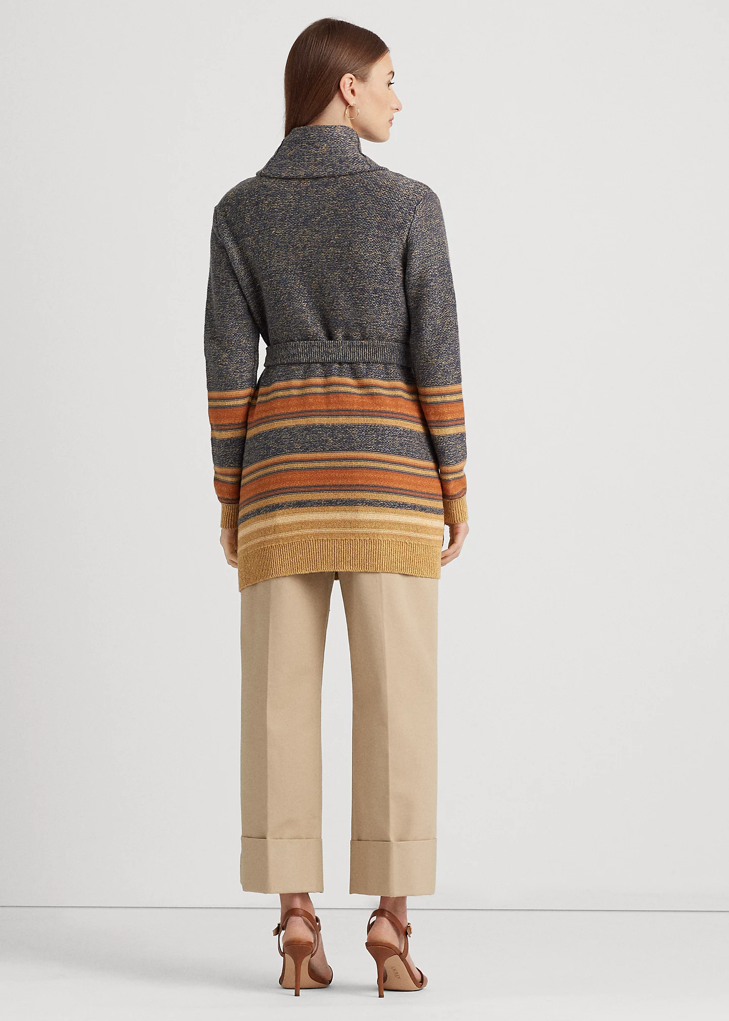 Striped Belted Cotton-Blend Cardigan