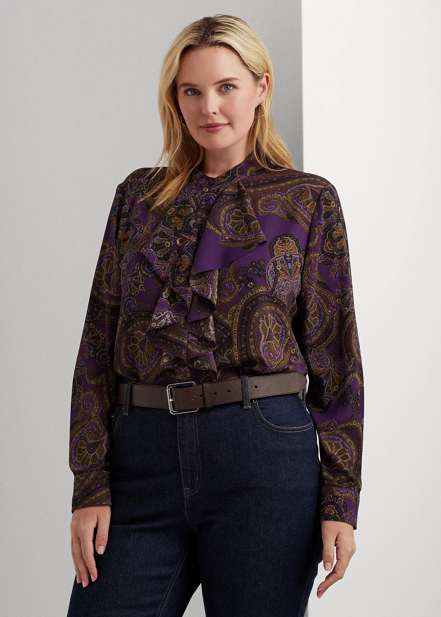 Paisley Ruffle-Trim Georgette Shirt