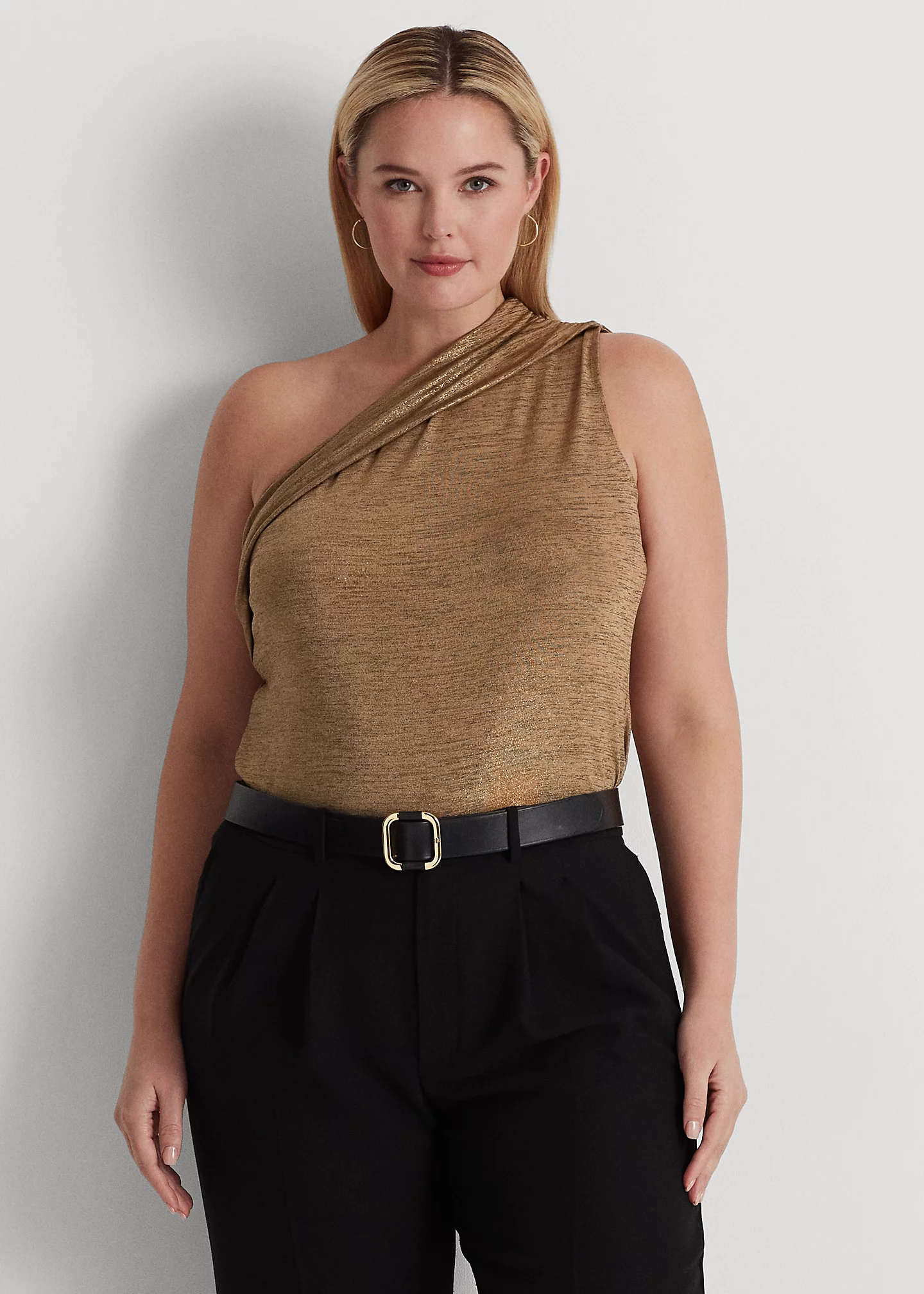 Foil-Print Jersey One-Shoulder Top