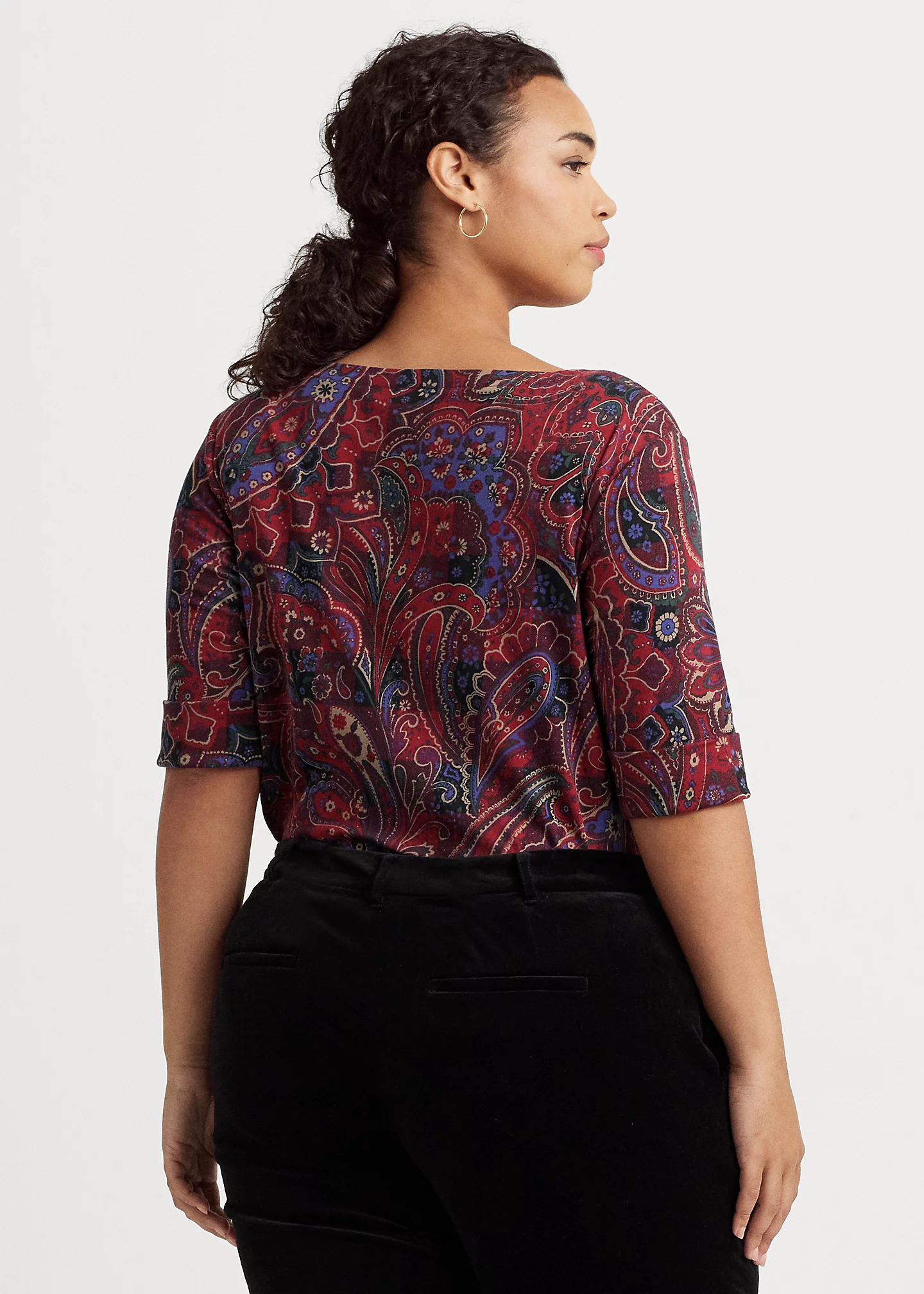 Checked Paisley Cotton Boatneck Tee