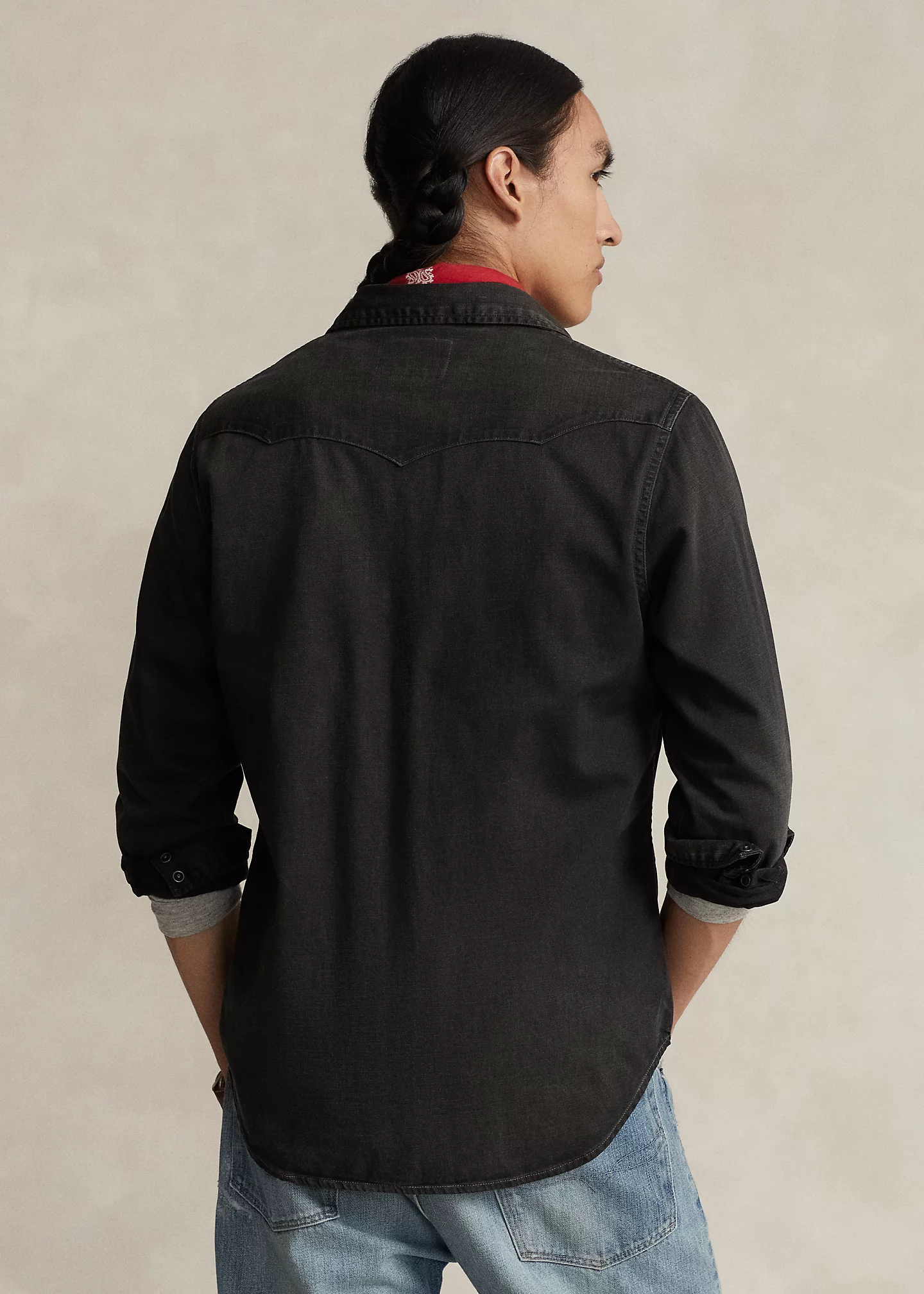 Garment-Dyed Denim Western Shirt