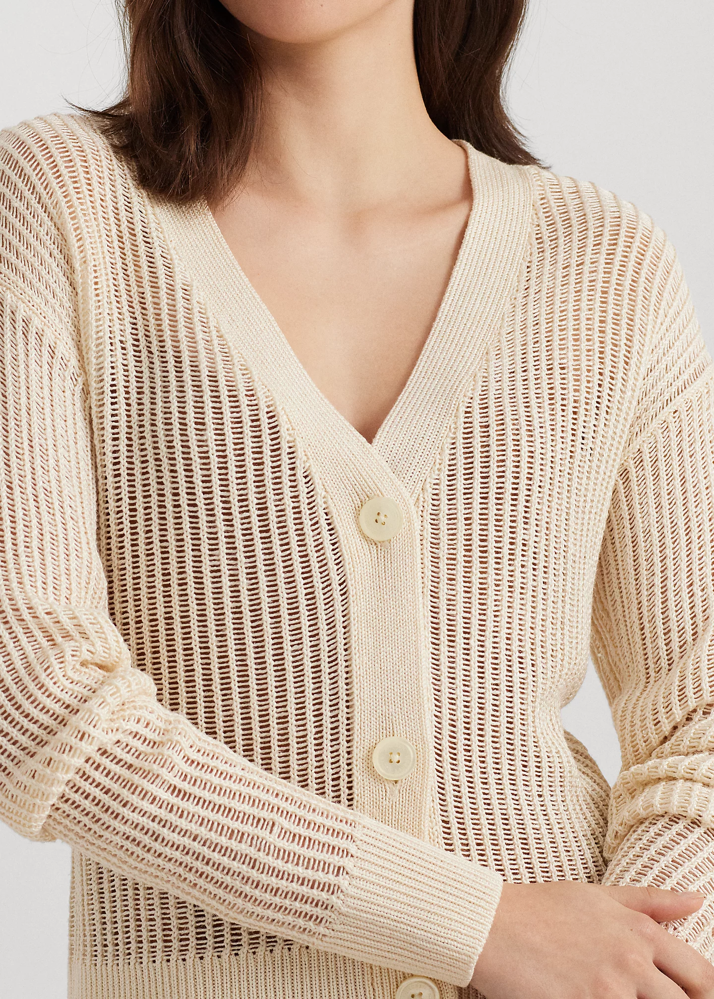 Linen-Blend Rib-Knit Cropped Cardigan