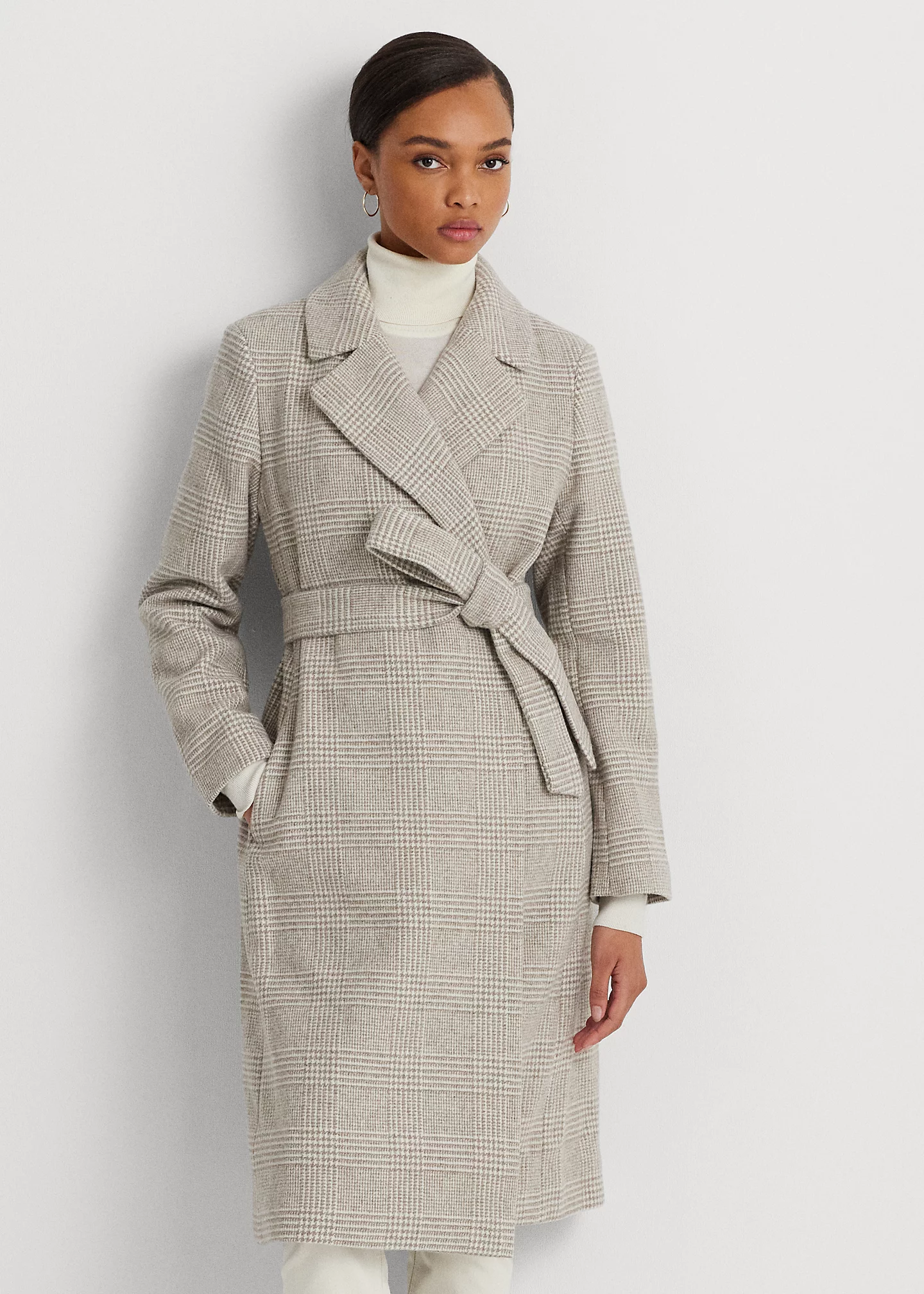 Glen Plaid Belted Wool-Blend Wrap Coat