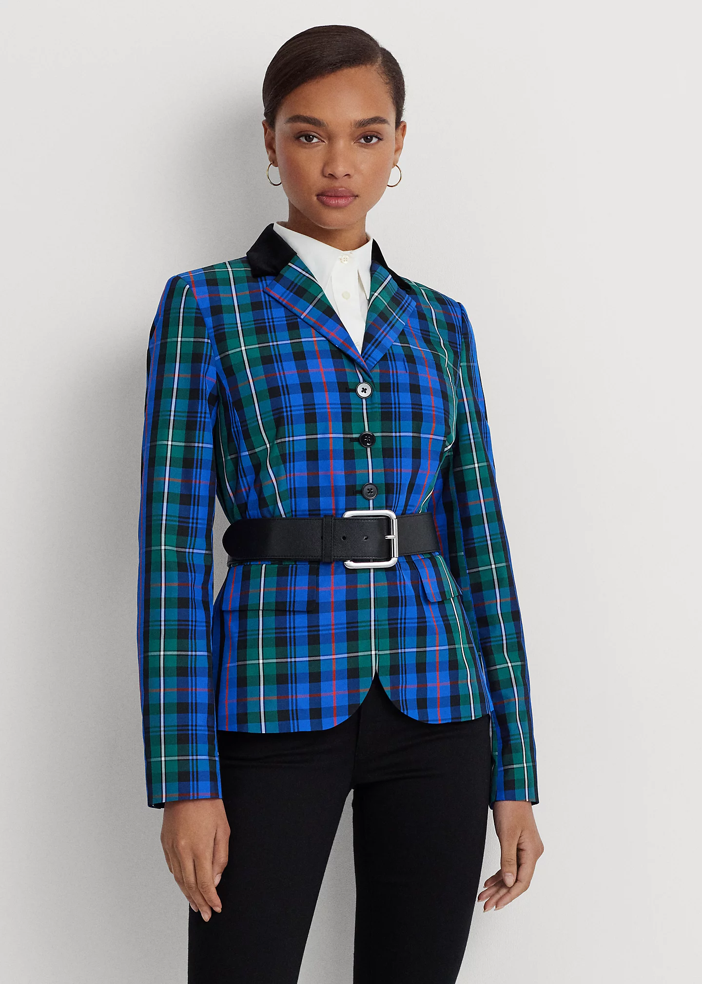 Checked Plaid Taffeta Peplum Jacket