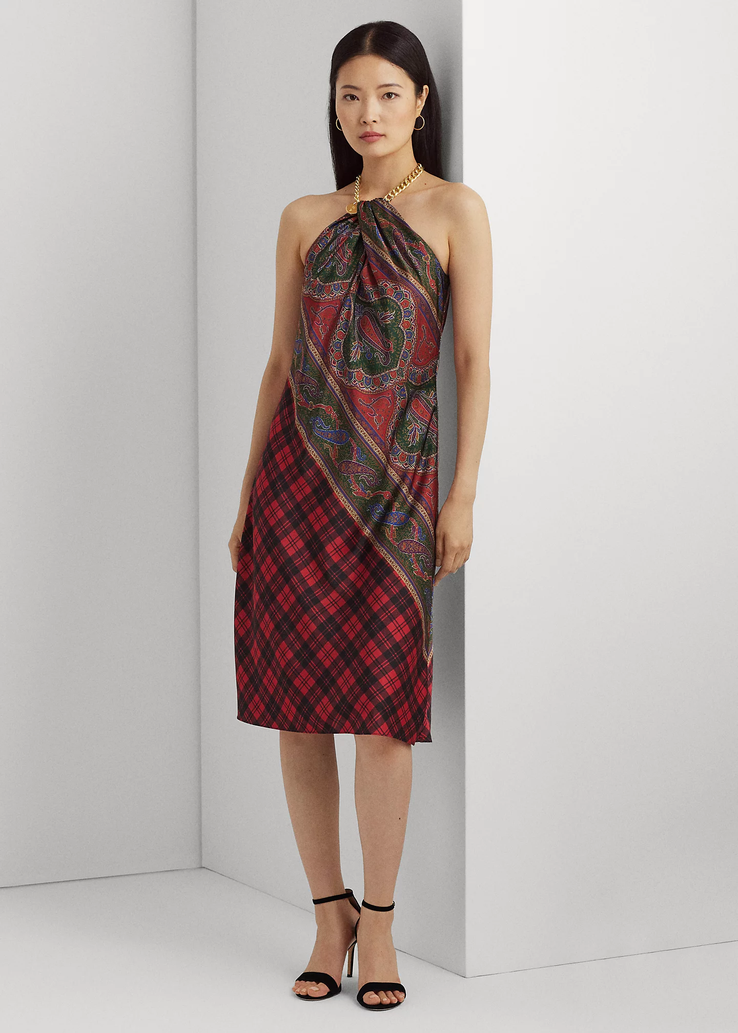 Plaid & Paisley Charmeuse Halter Dress