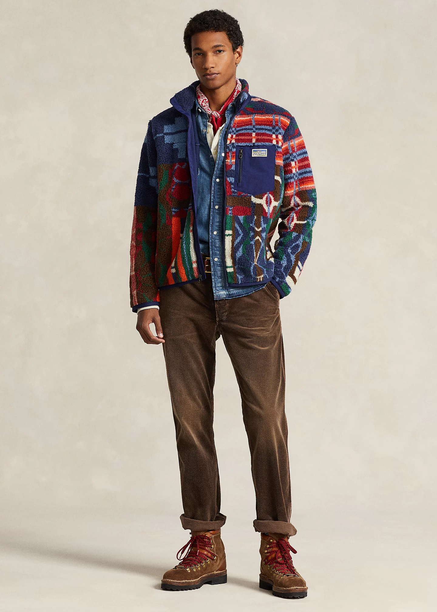 Patchwork-Print Pile Fleece Jacket