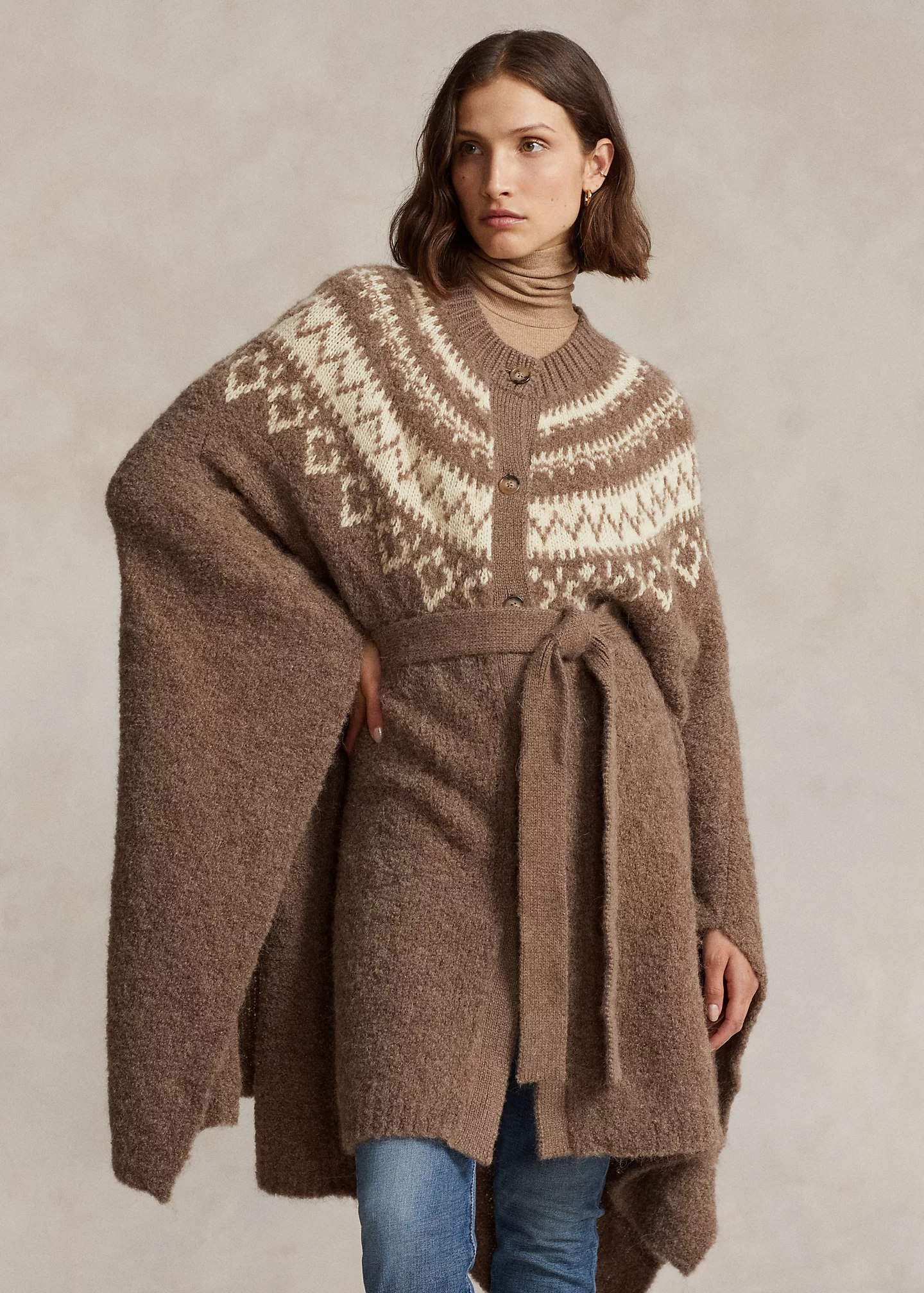 Fair Isle Wool-Blend Cape Cardigan