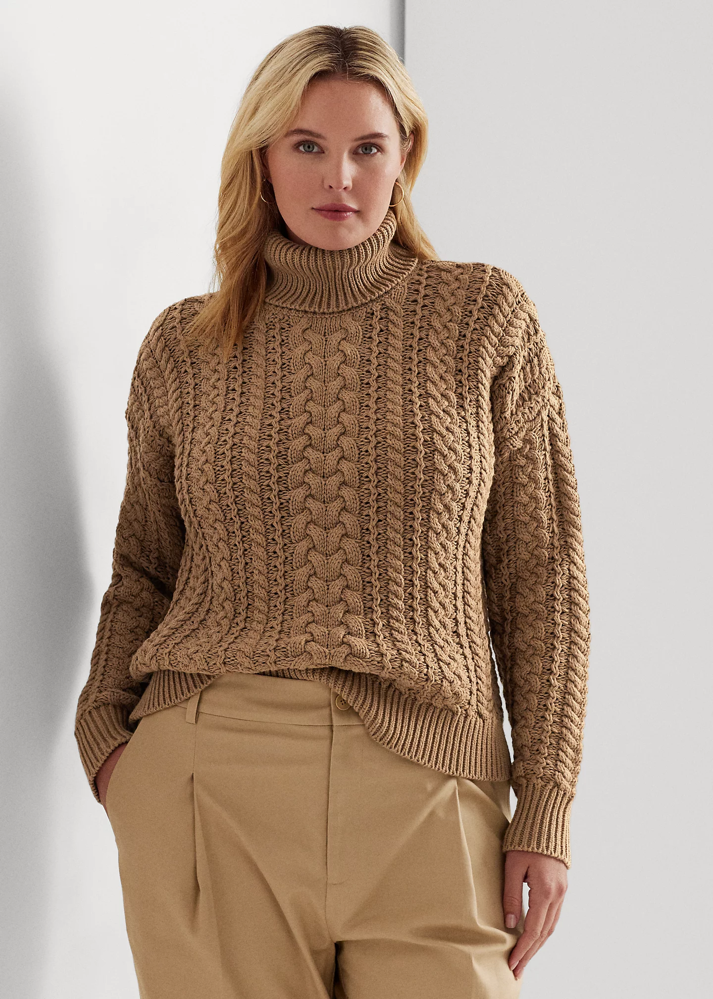 Cable-Knit Cotton-Blend Turtleneck