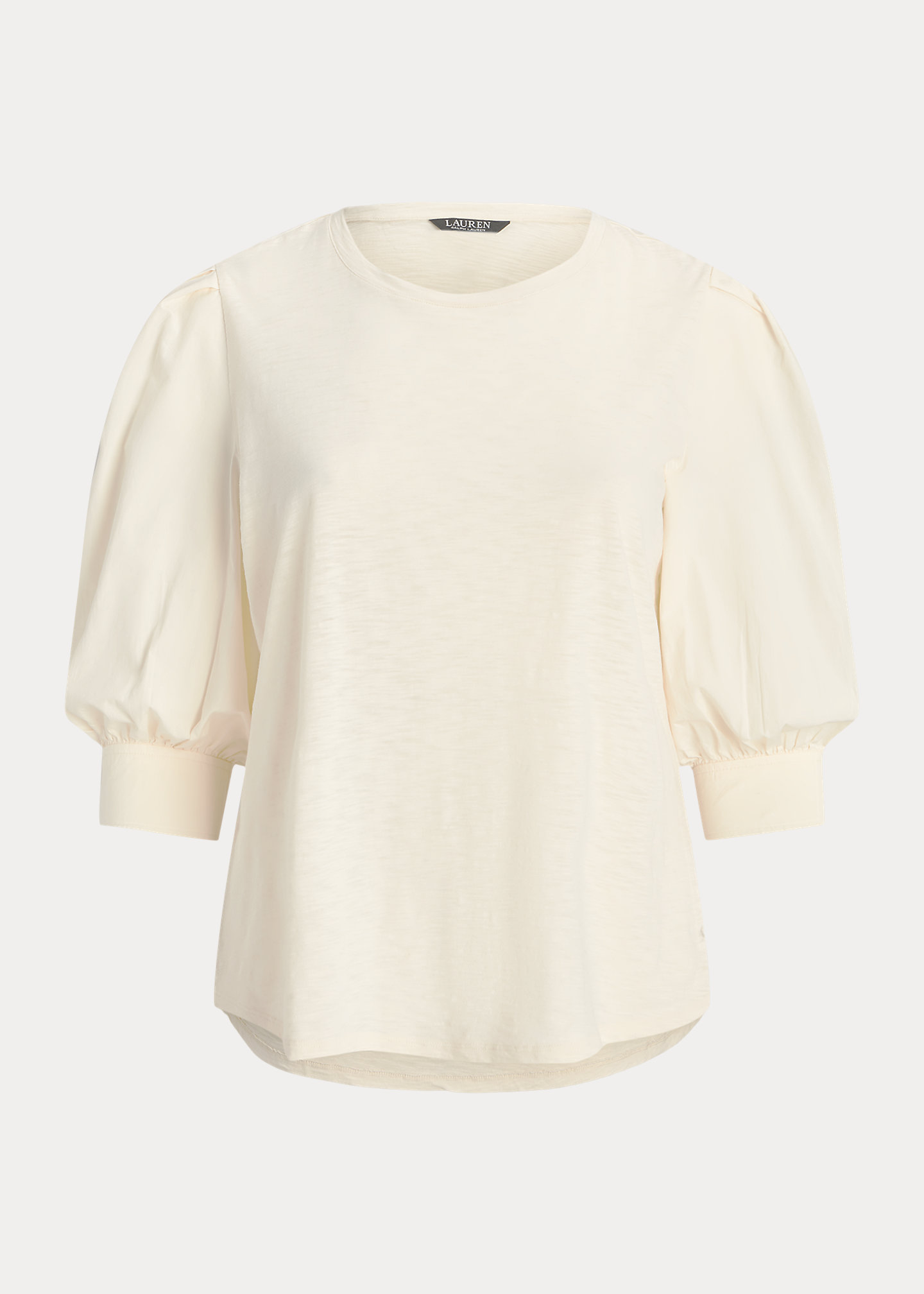 Jersey-Poplin Puff-Sleeve Top