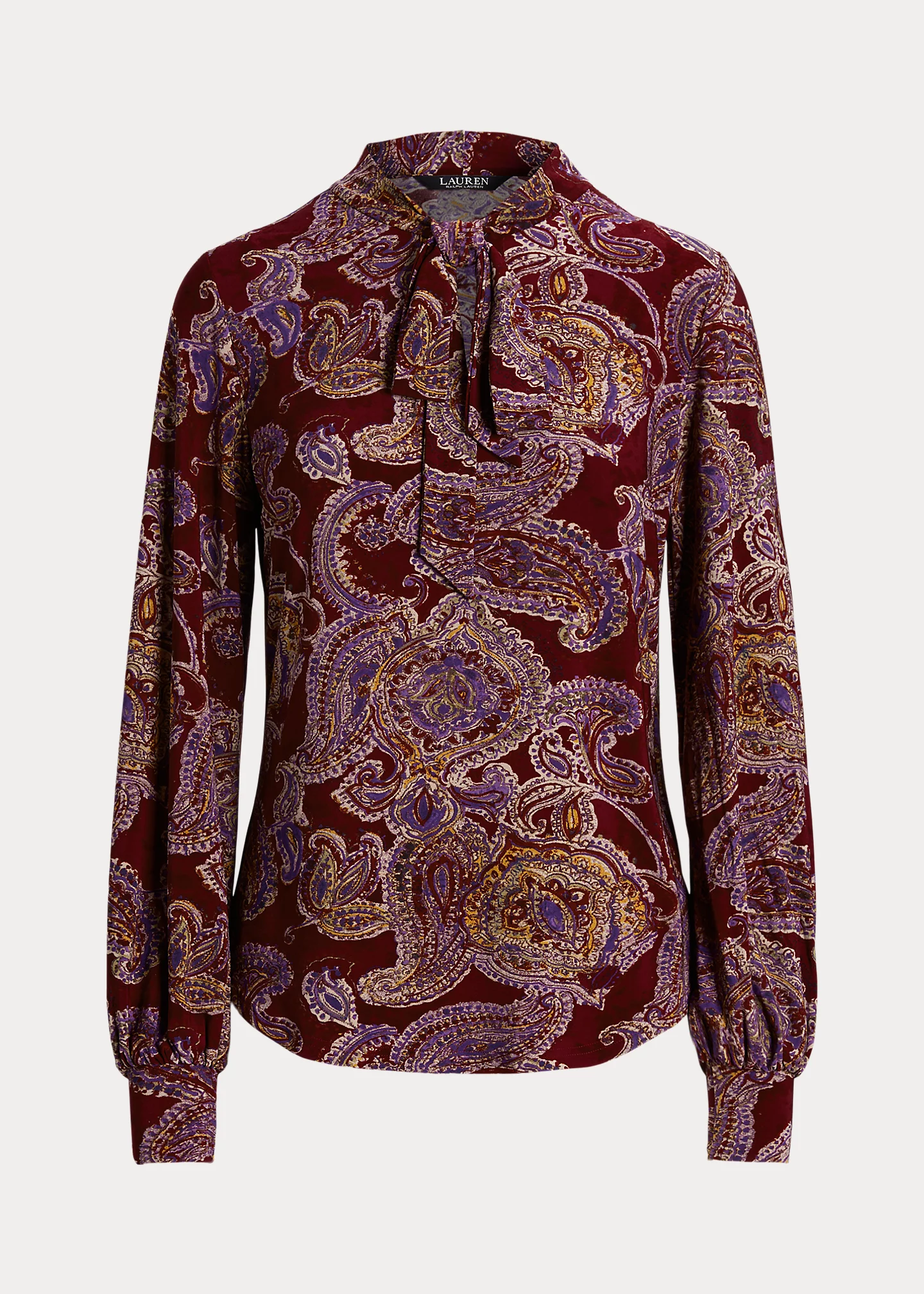 Paisley Tie-Neck Stretch Jersey Top