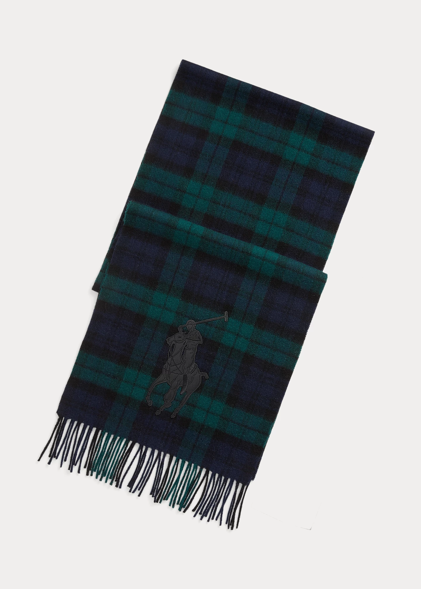 Pony-Appliqué Plaid Wool Scarf