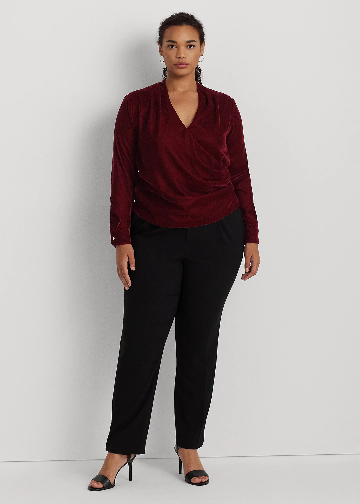 Pleated Velvet Surplice Blouse