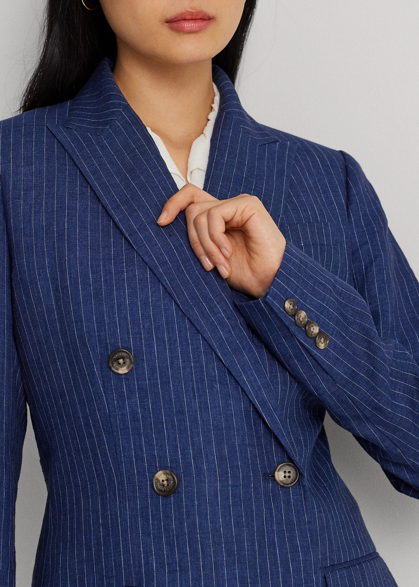 Pinstripe Double-Breasted Linen Blazer