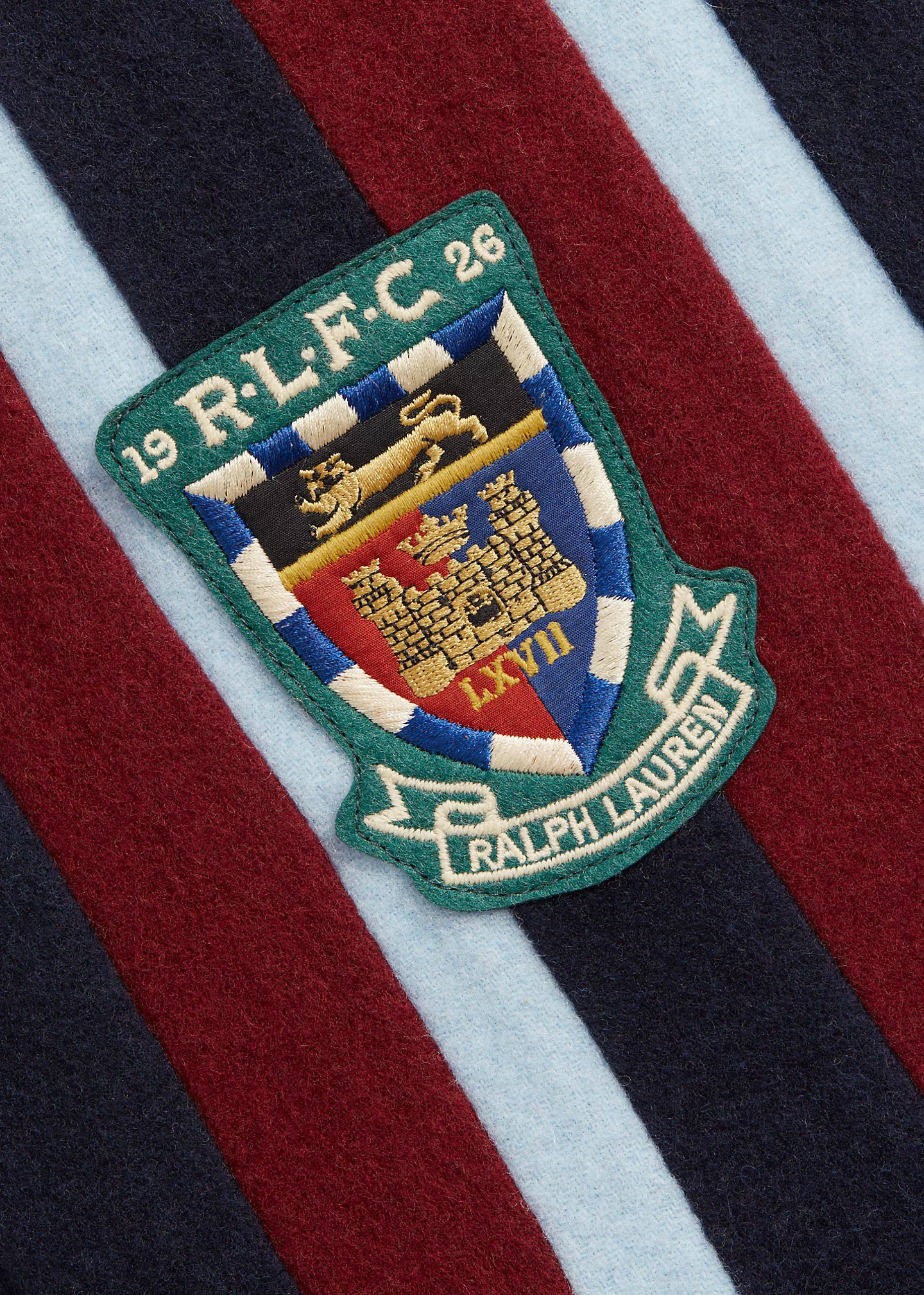 Crest-Patch Striped Wool Scarf