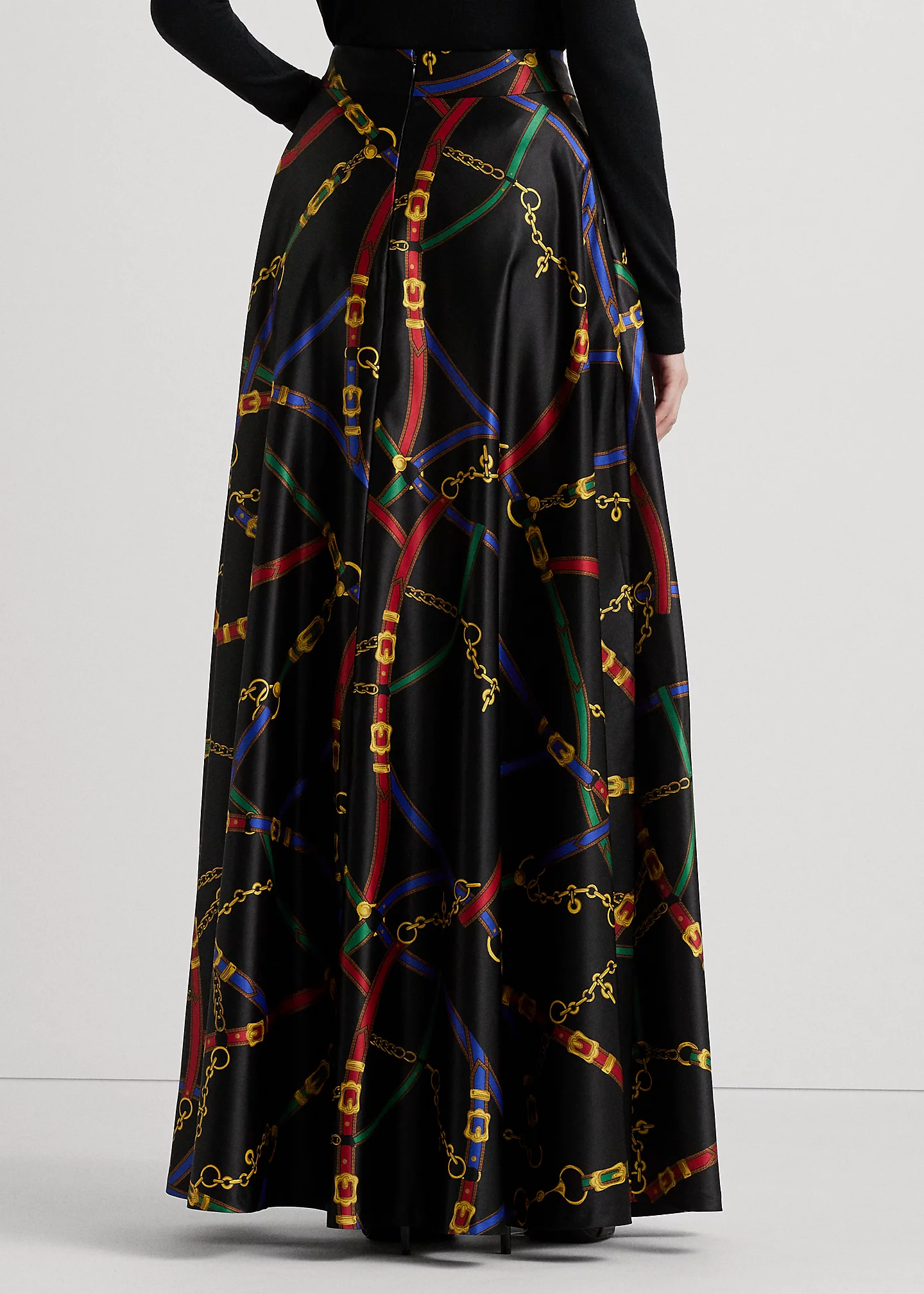 Belting-Print Satin Maxiskirt