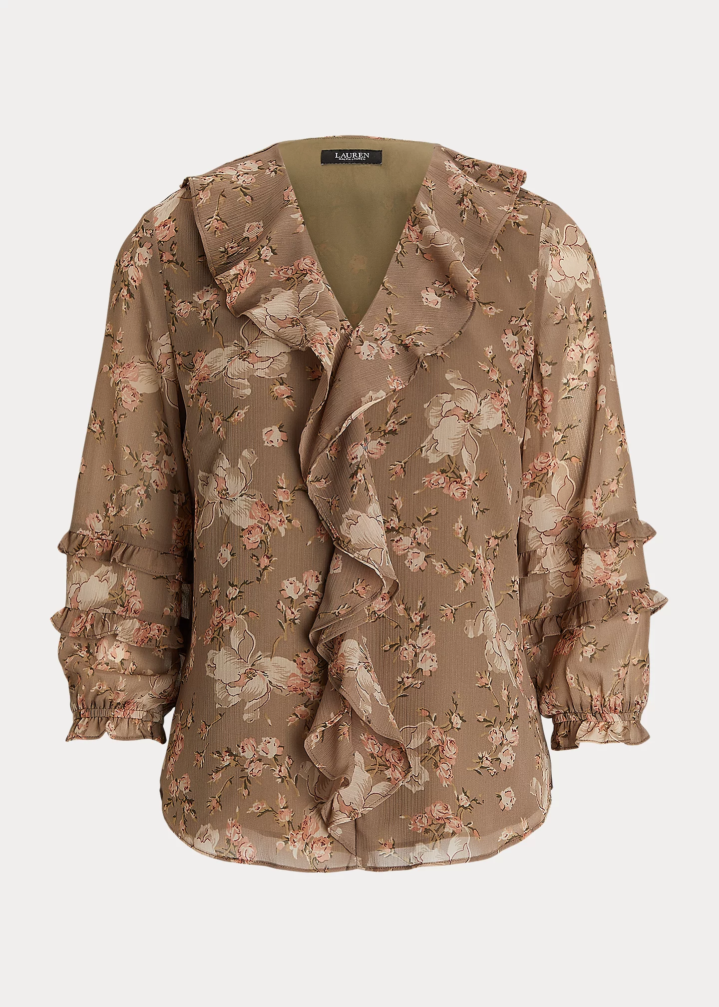 Floral Ruffle-Trim Georgette Blouse