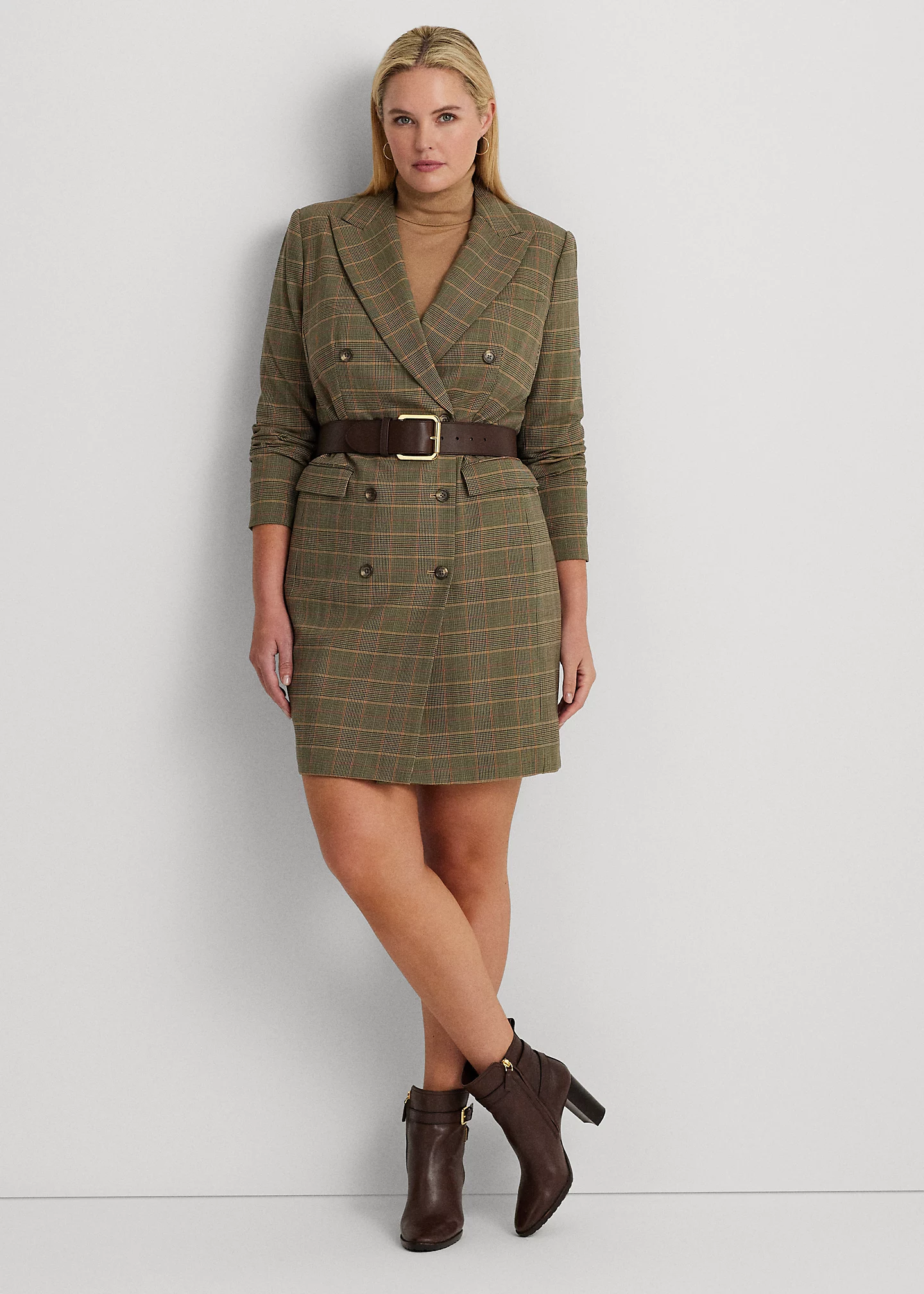 Checked Plaid Wool-Blend Twill Dress