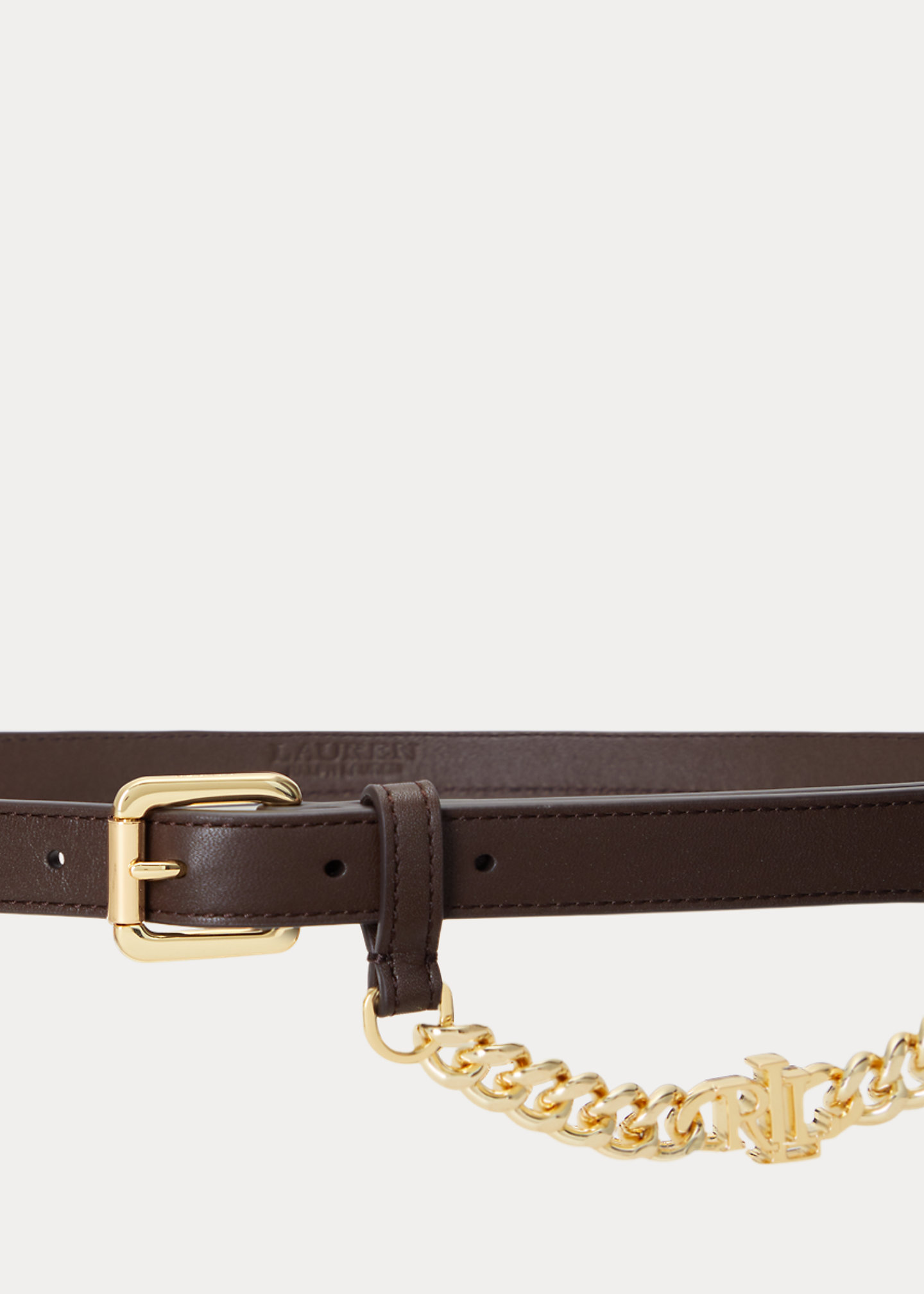 Logo-Chain Leather Skinny Belt