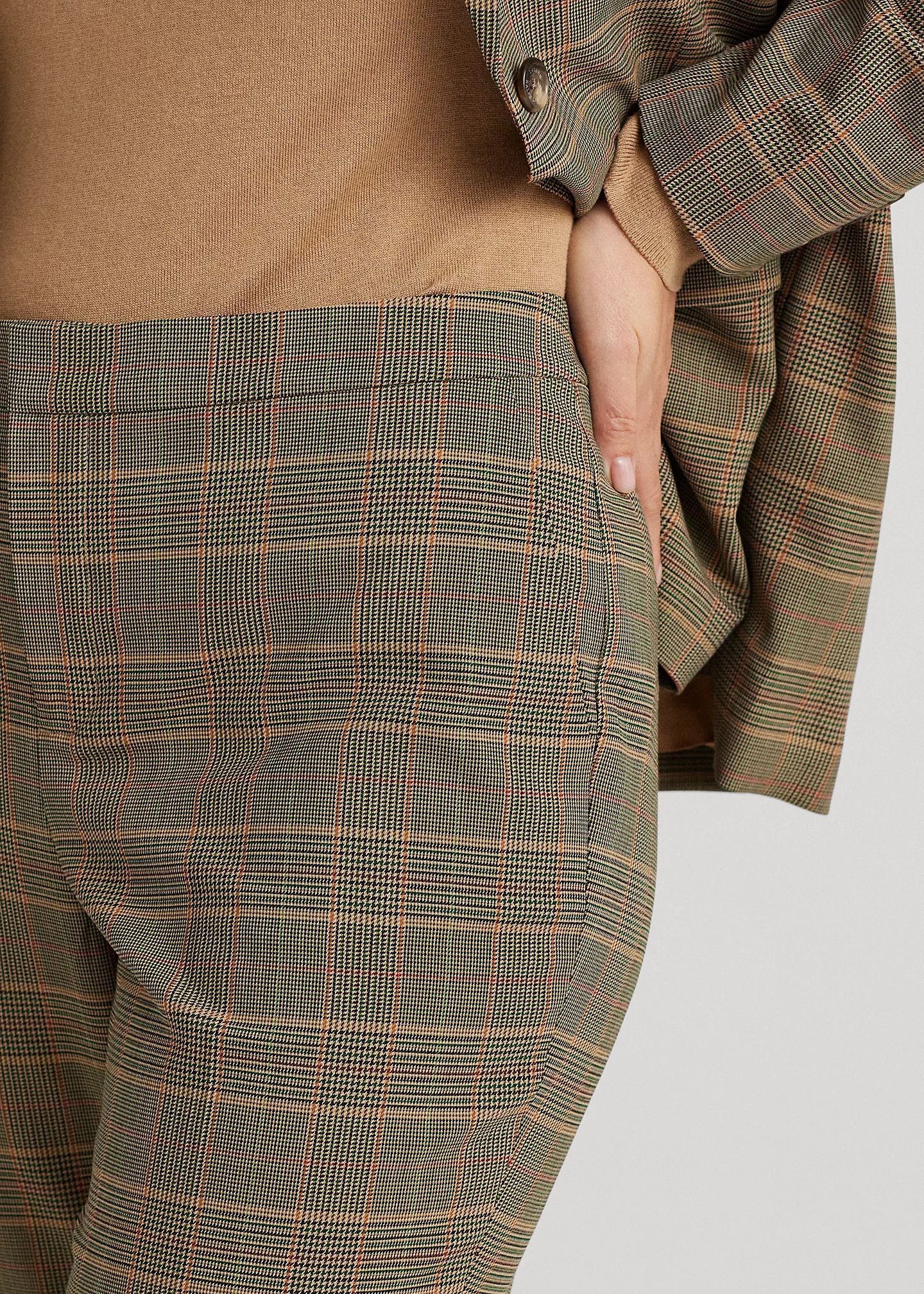 Checked Plaid Twill Straight-Leg Pant