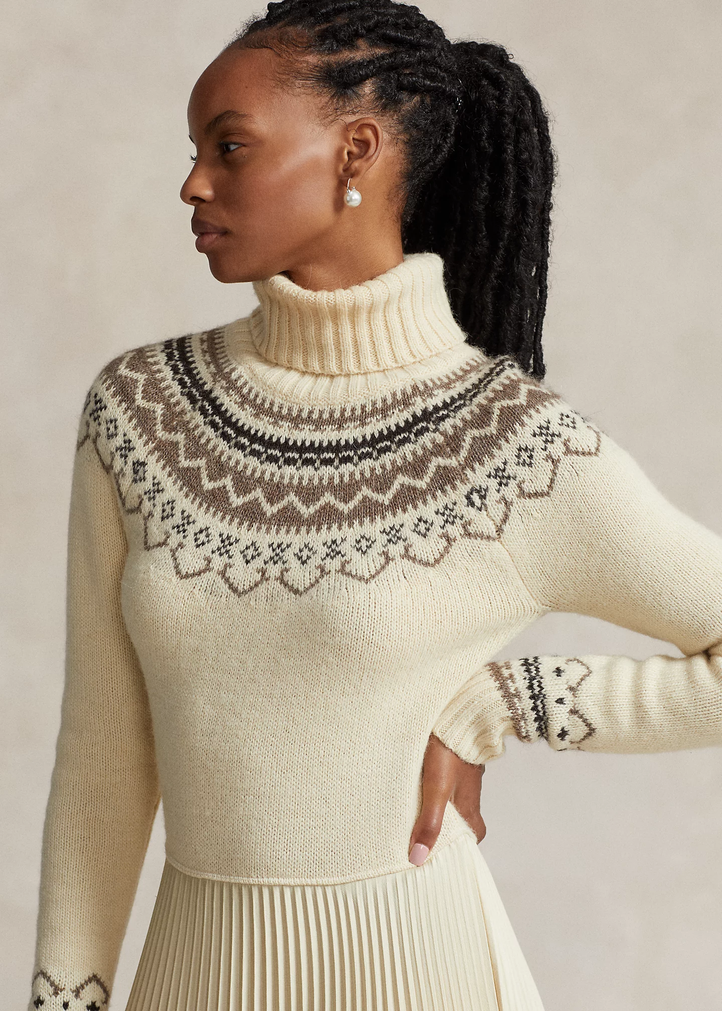 Hybrid Sweater-Pleated Turtleneck Dress
