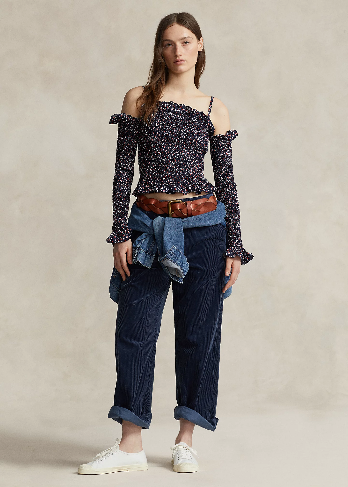 Floral Ruffled Smocked Cotton Top