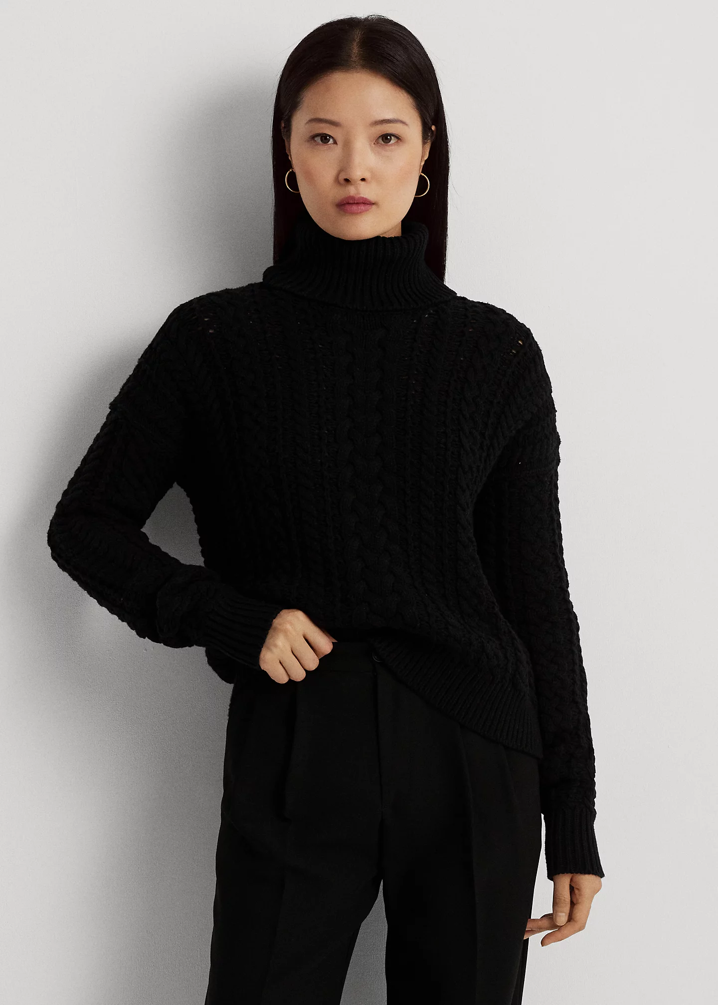 Cable-Knit Cotton-Blend Turtleneck