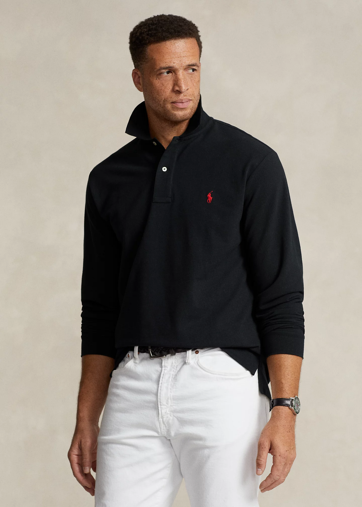 Mesh Long-Sleeve Polo Shirt