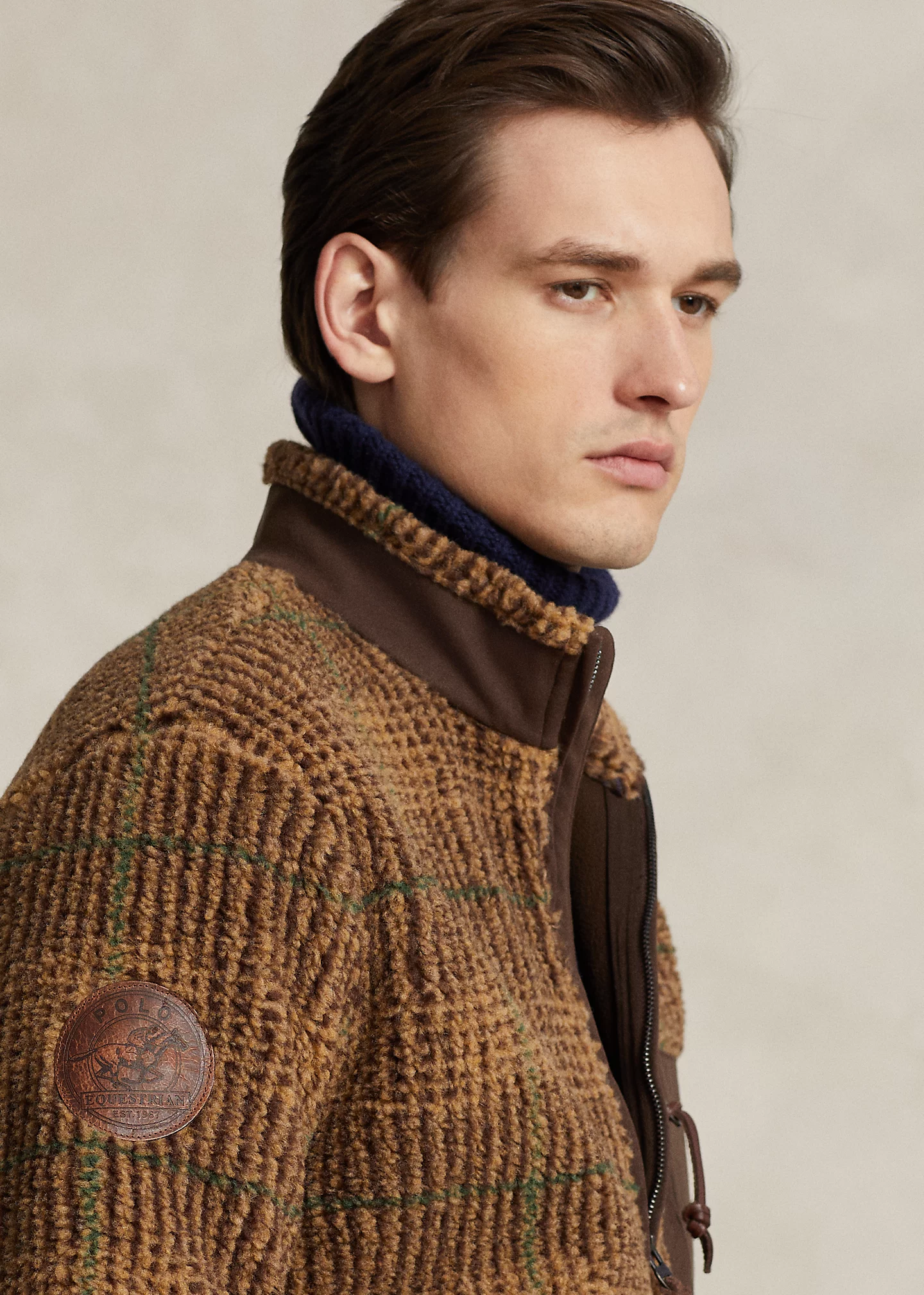 Glen Plaid Pile Fleece Jacquard Jacket