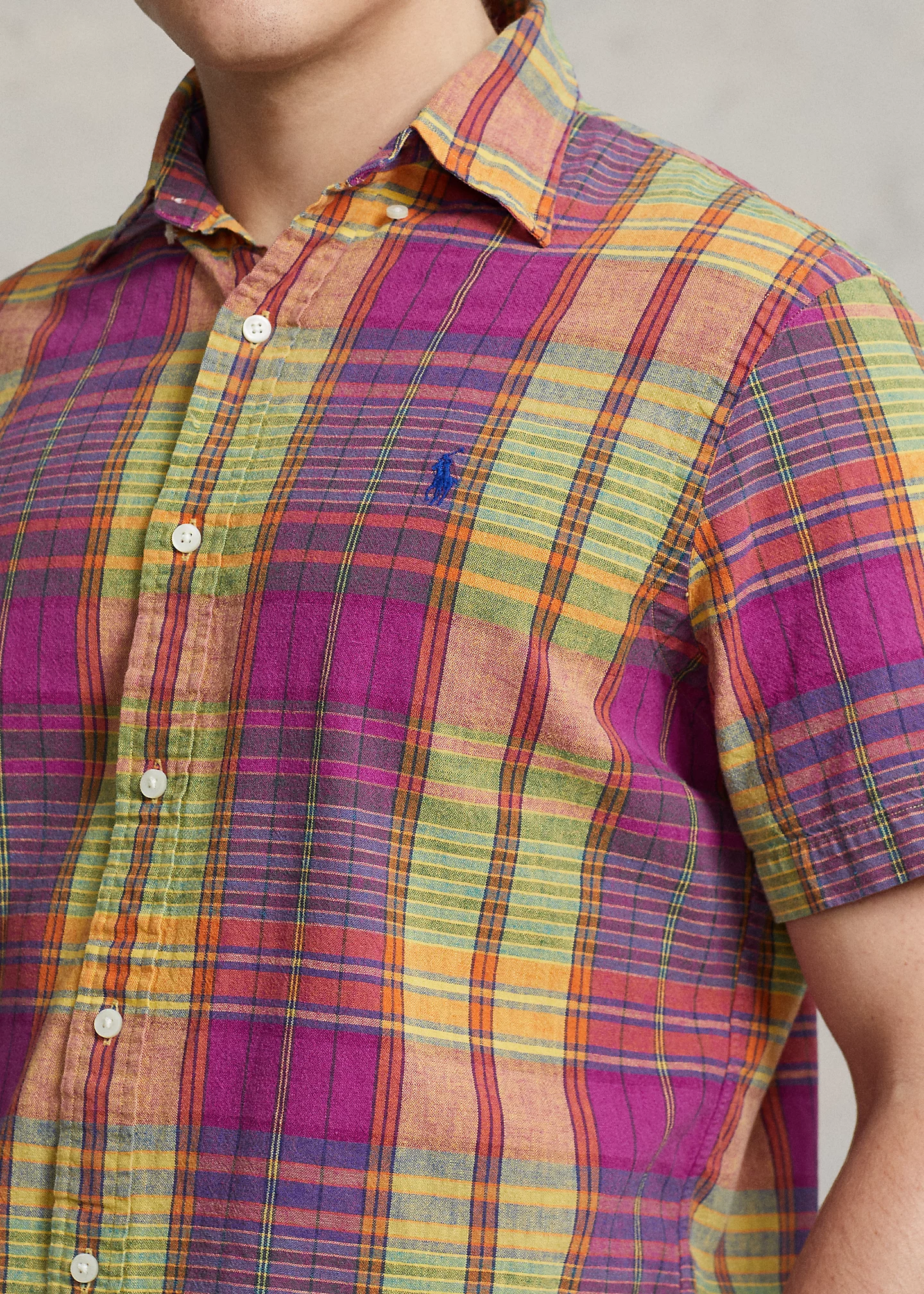 Classic Fit Plaid Linen-Cotton Shirt