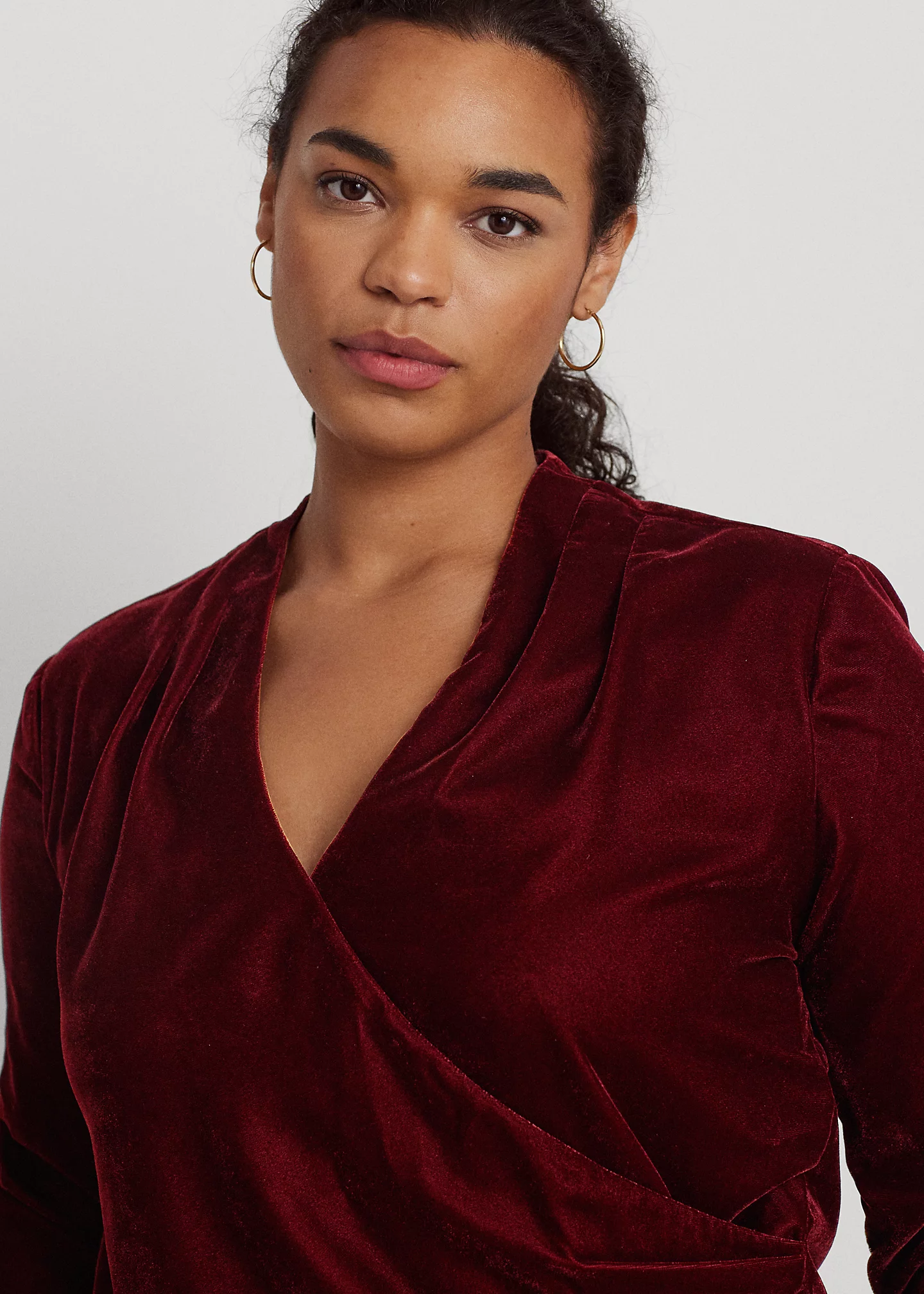 Pleated Velvet Surplice Blouse