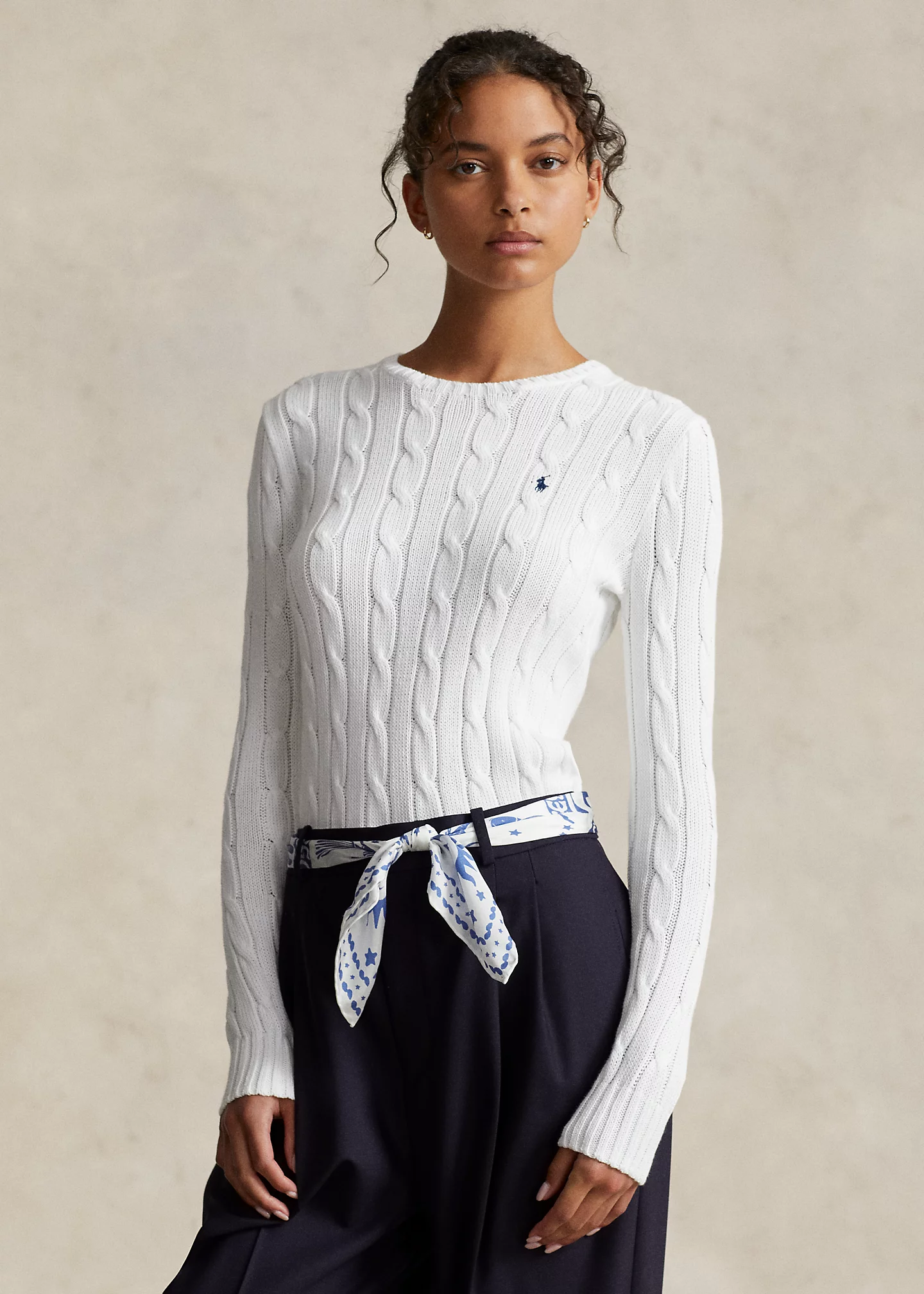 Cable-Knit Cotton Crewneck Sweater