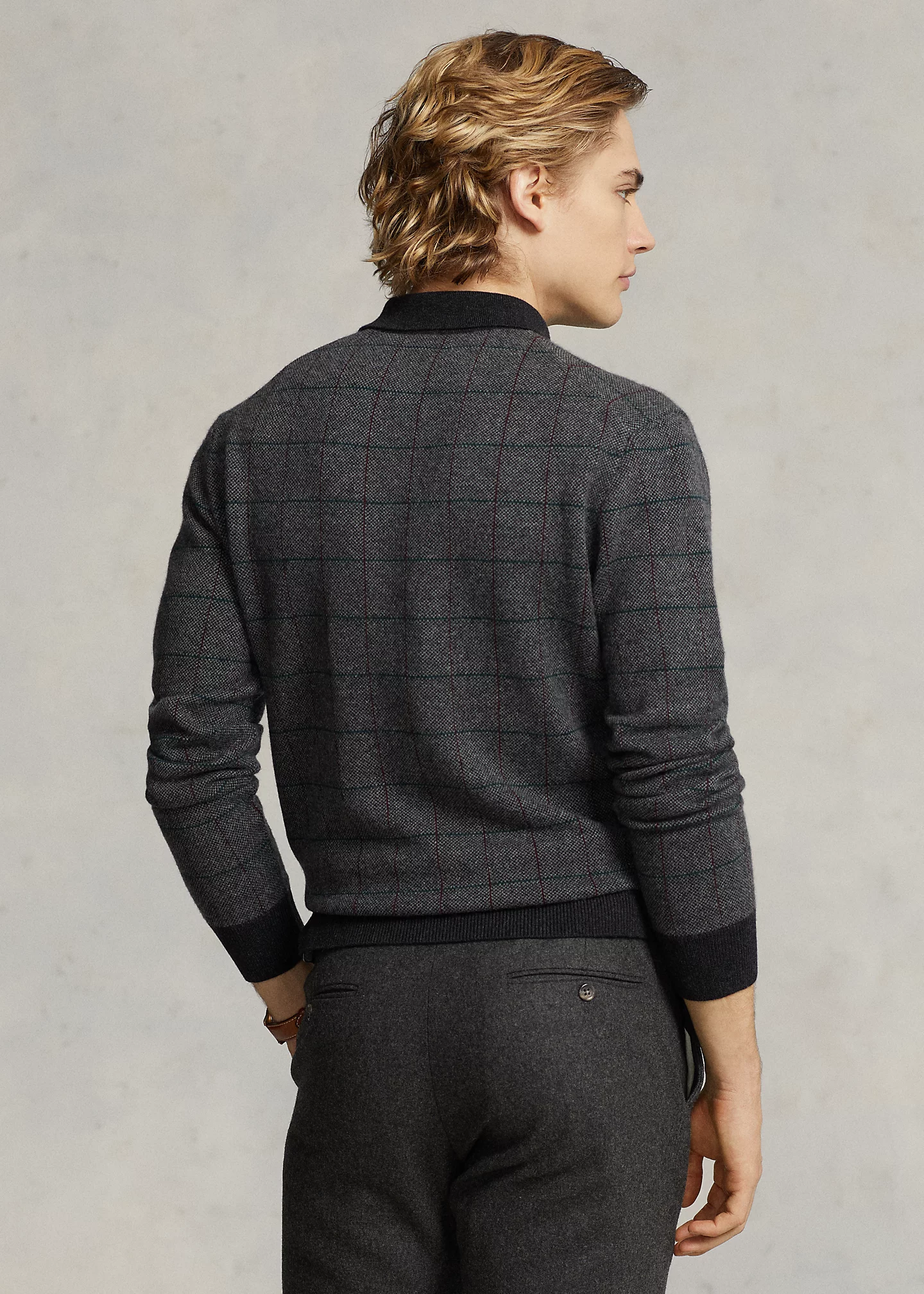 Checked Wool Polo-Collar Sweater