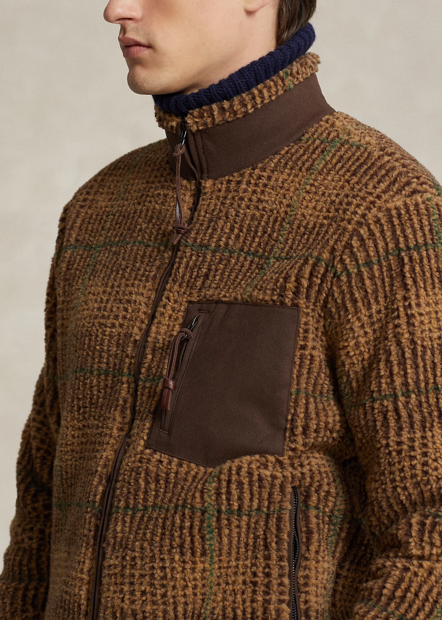 Glen Plaid Pile Fleece Jacquard Jacket