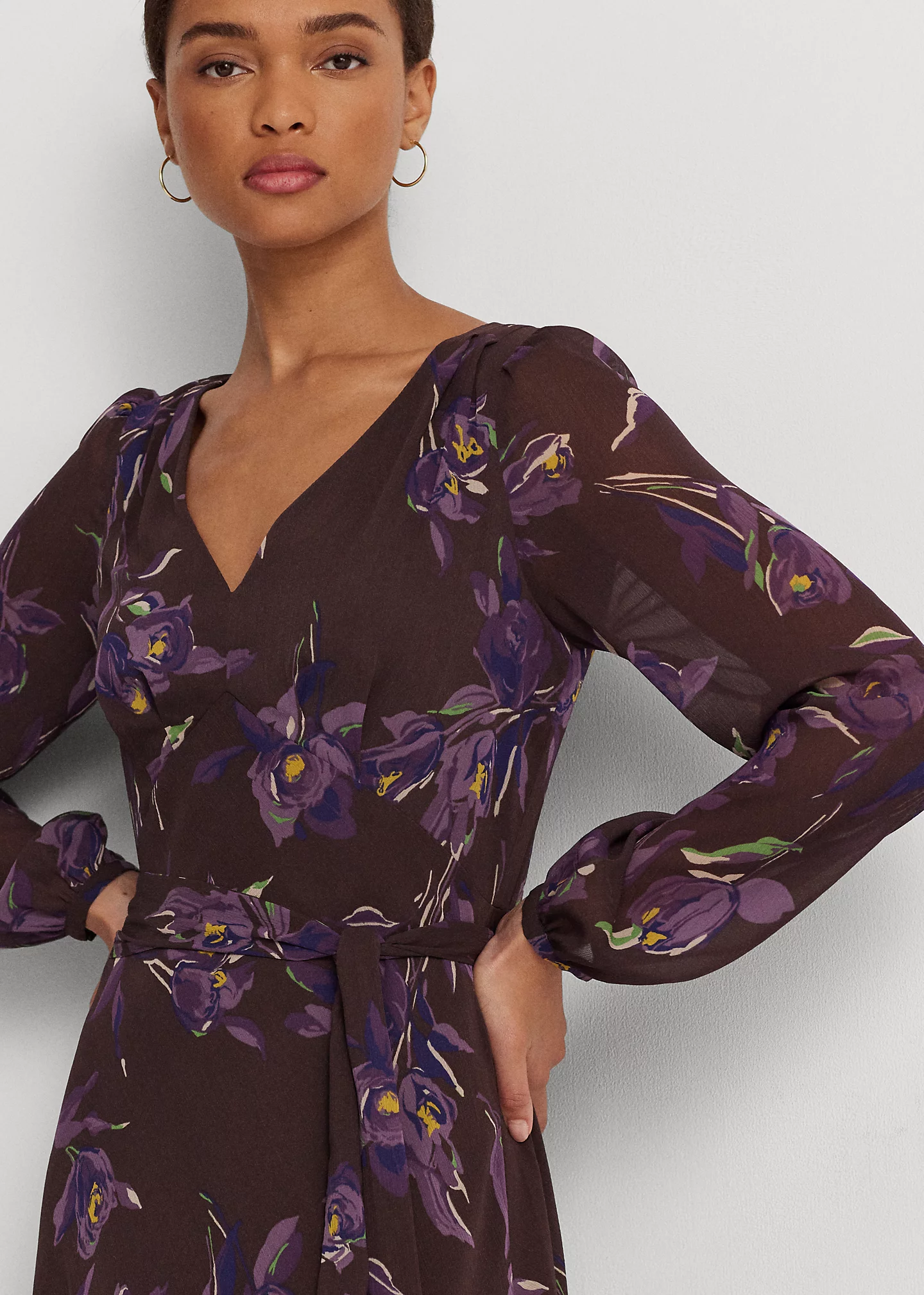 Floral Belted Crinkle Georgette Dress