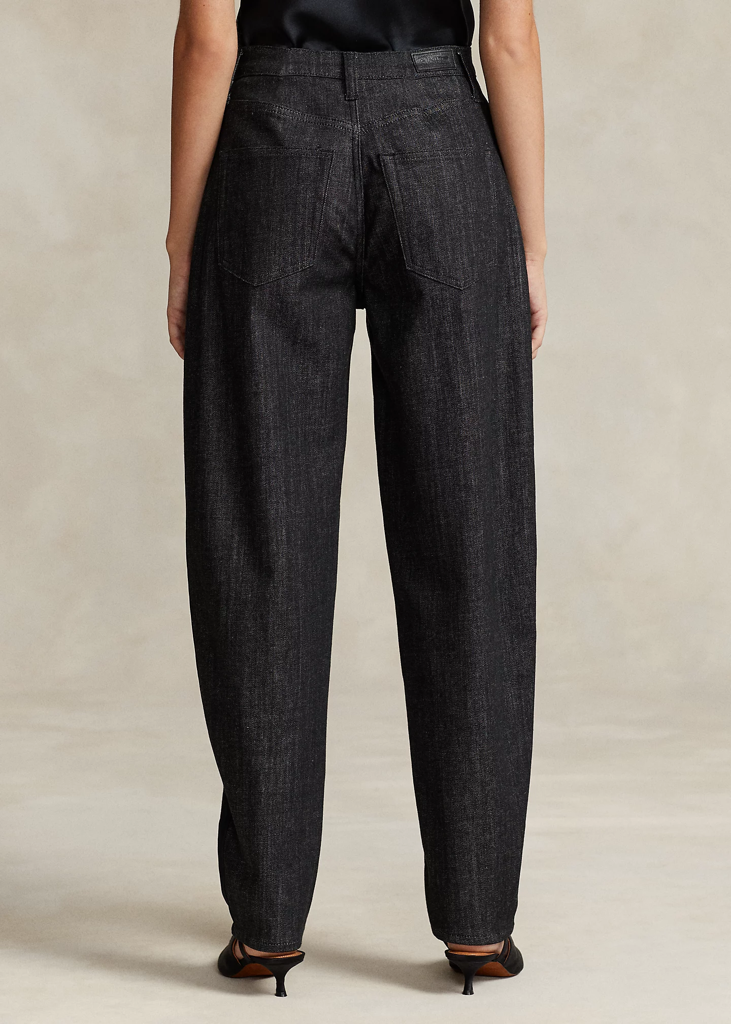 Satin-Stripe Curved Tapered Jean